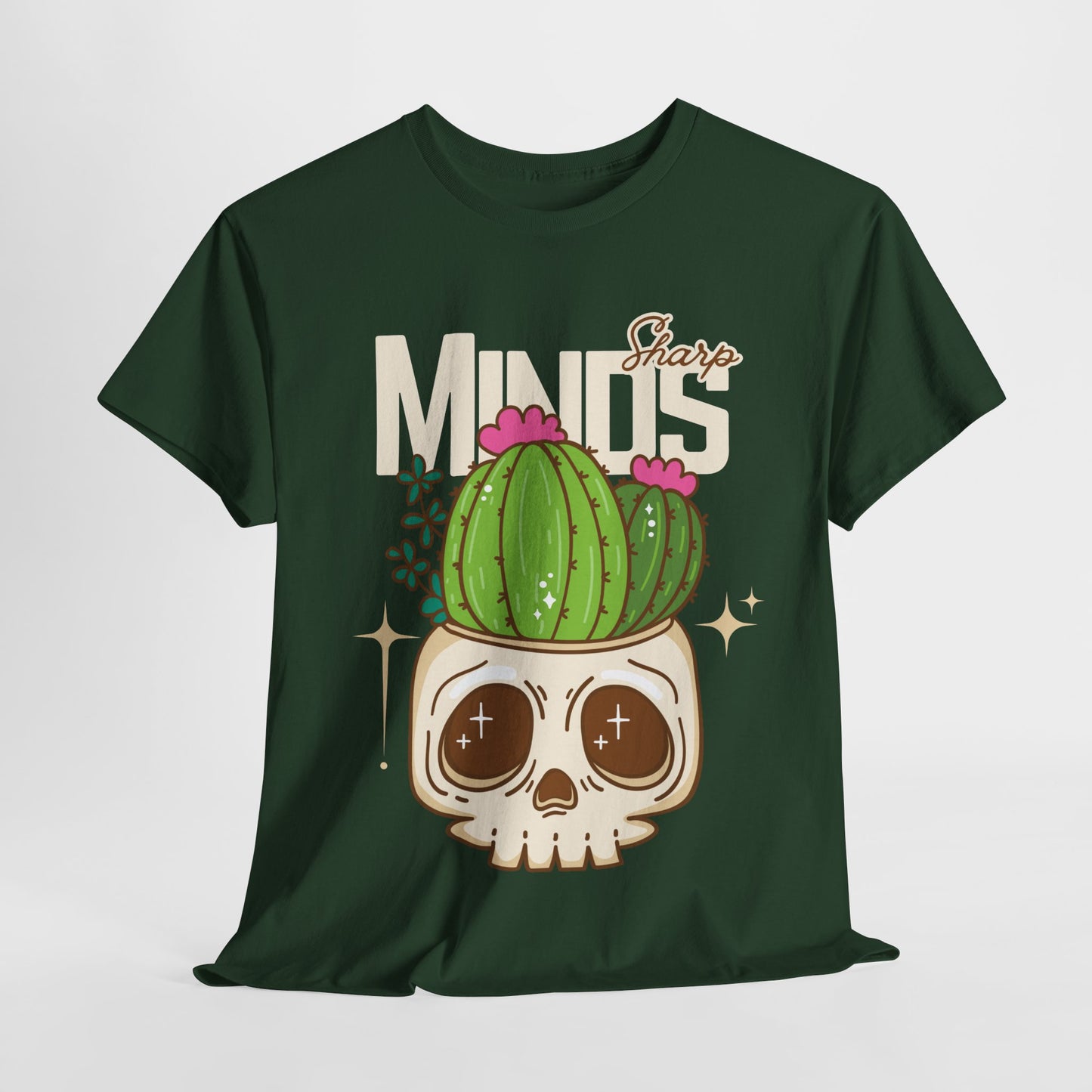 Teen/Adult Unisex "Sharp Minds" Skull & Cactus Graphic T-Shirt – Bold Bookish Style Tee