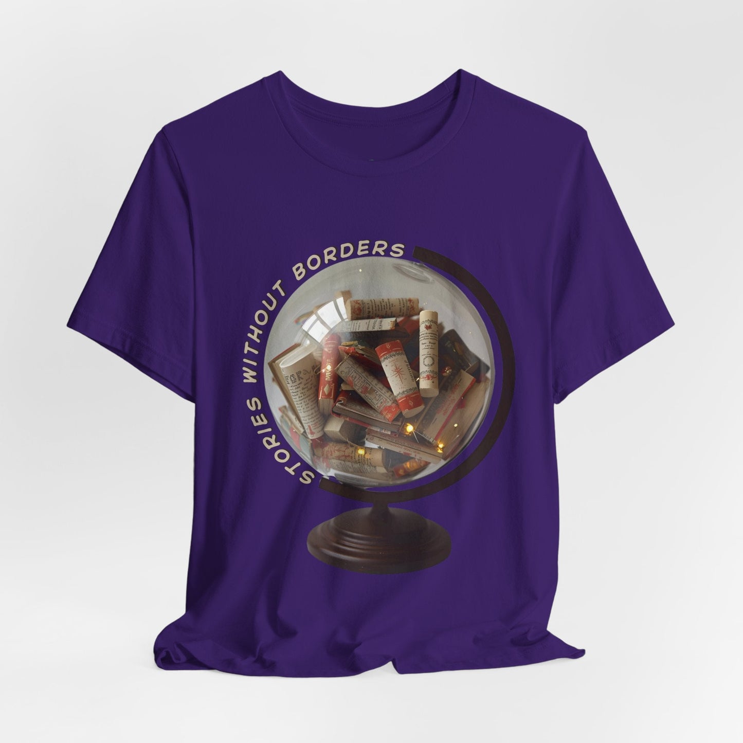 Teen/Adult Unisex Stories Without Borders T-Shirt â€“ Book Globe Design Printify