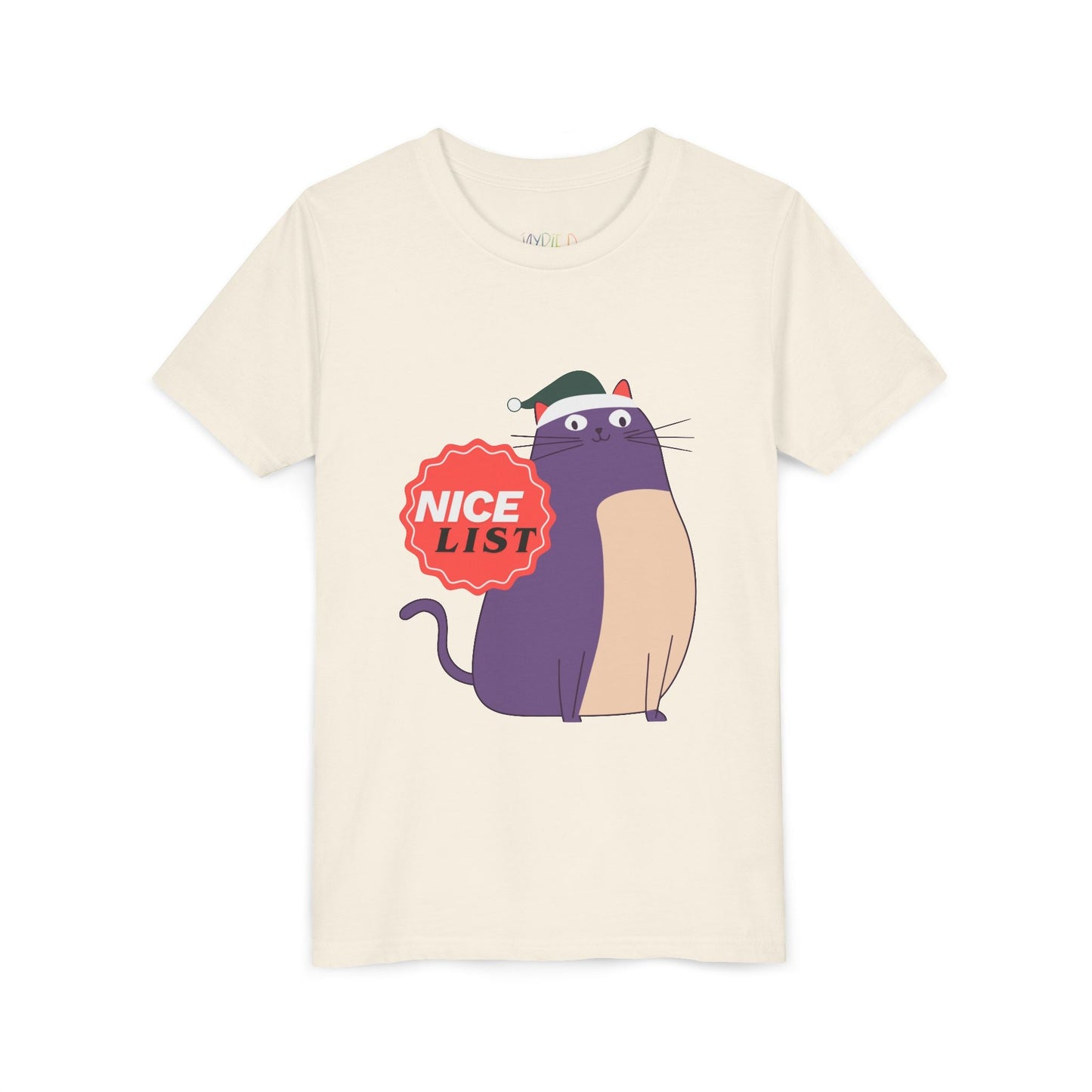 Youth Nice List T-Shirt â€“ Holiday Cat Design Printify
