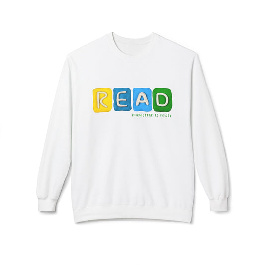 Teen/Adult Unisex READ Knowledge Is Power Sweatshirt, Colorful Literacy-Inspired Design