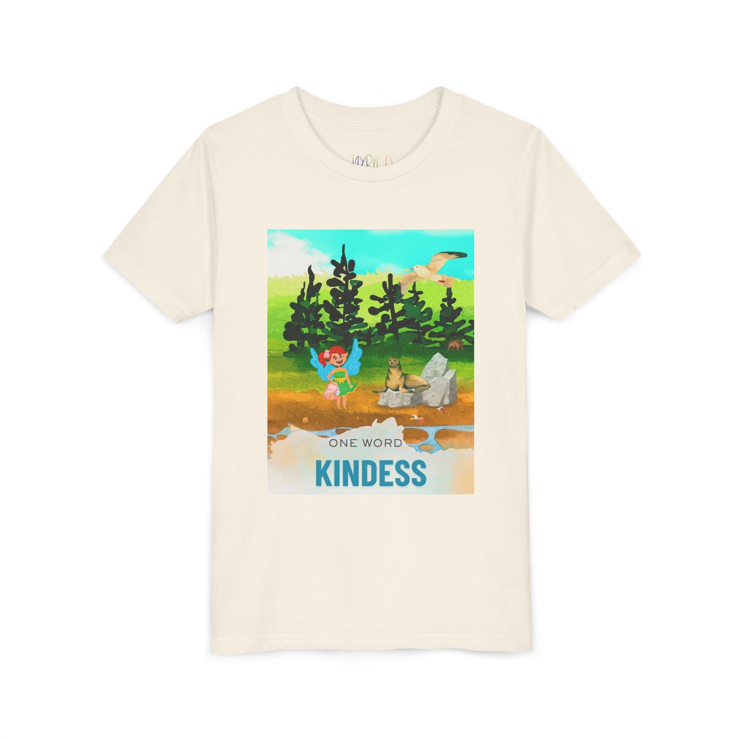 Youth One Word: Kindness Tee – Fairy Forest T-Shirt for Kids, Gentle Message Apparel for Young Hearts