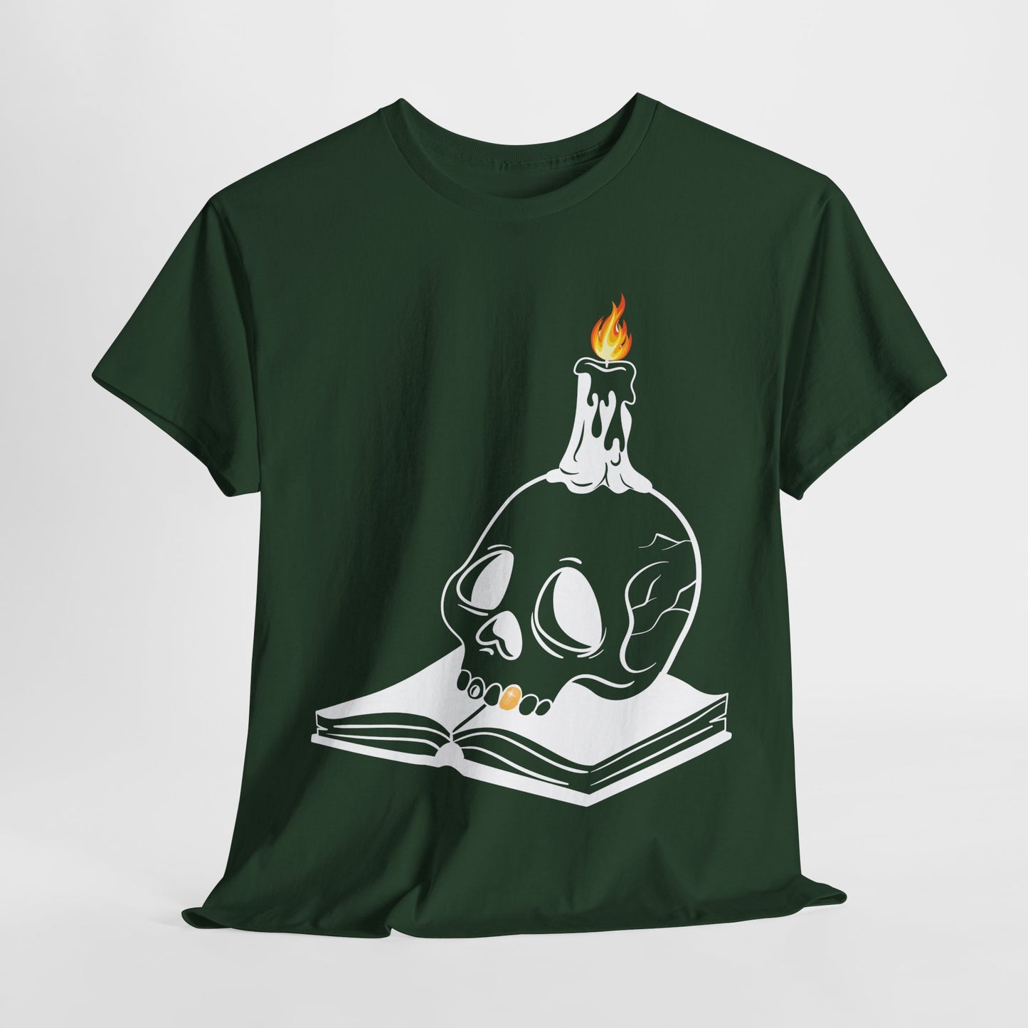 Teen/Adult Unisex Skull Candle & Book T-Shirt – Gothic Horror Reader Graphic Tee