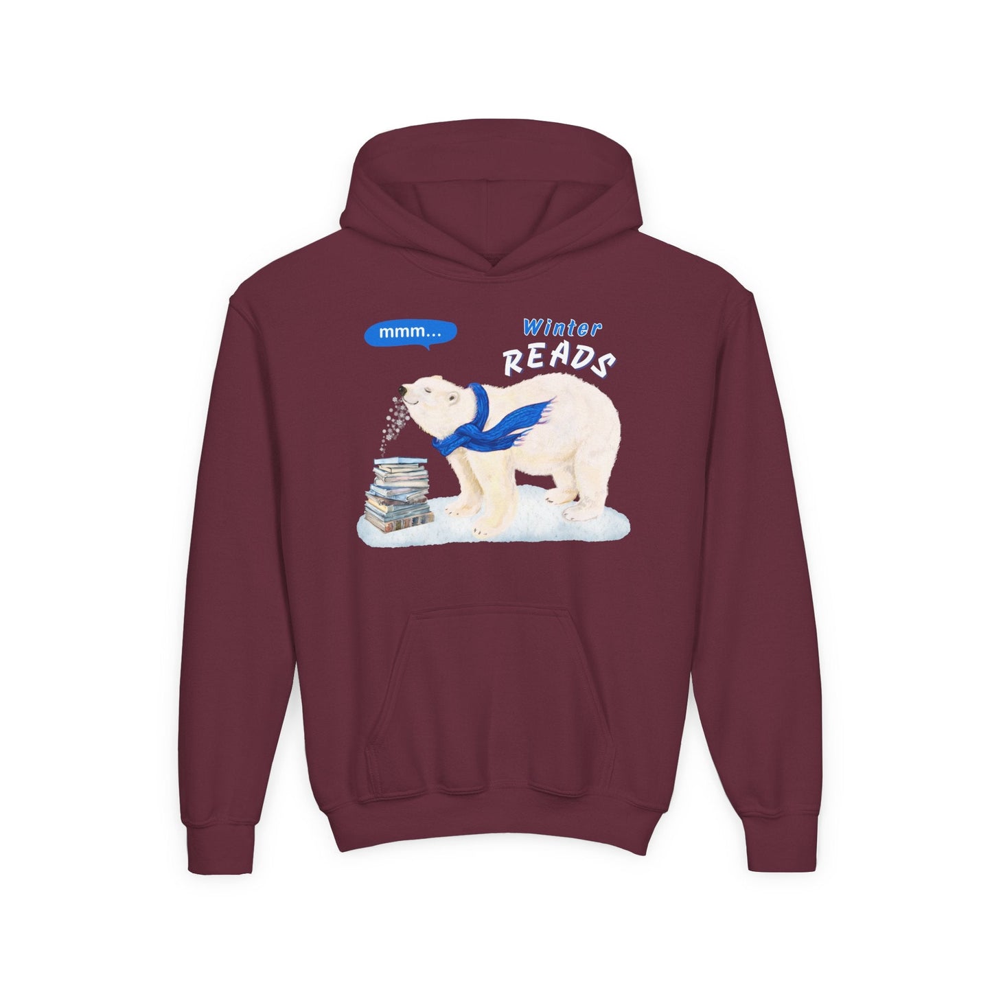 Youth Winter Reads Hoodie â€“ Polar Bear Book Lover Design Printify