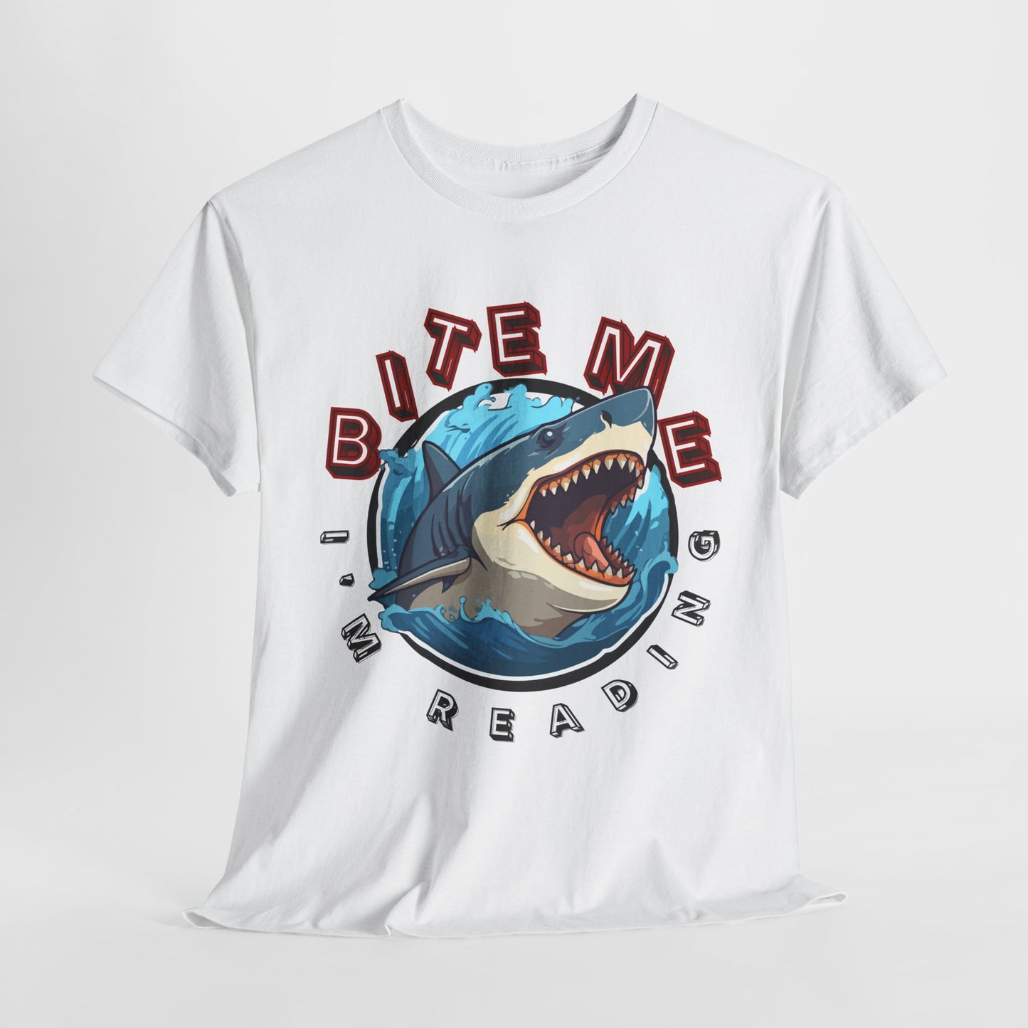 Teen/Adult Unisex Bite Me I'm Reading Tee – Shark Shirt for Fierce Bookworms