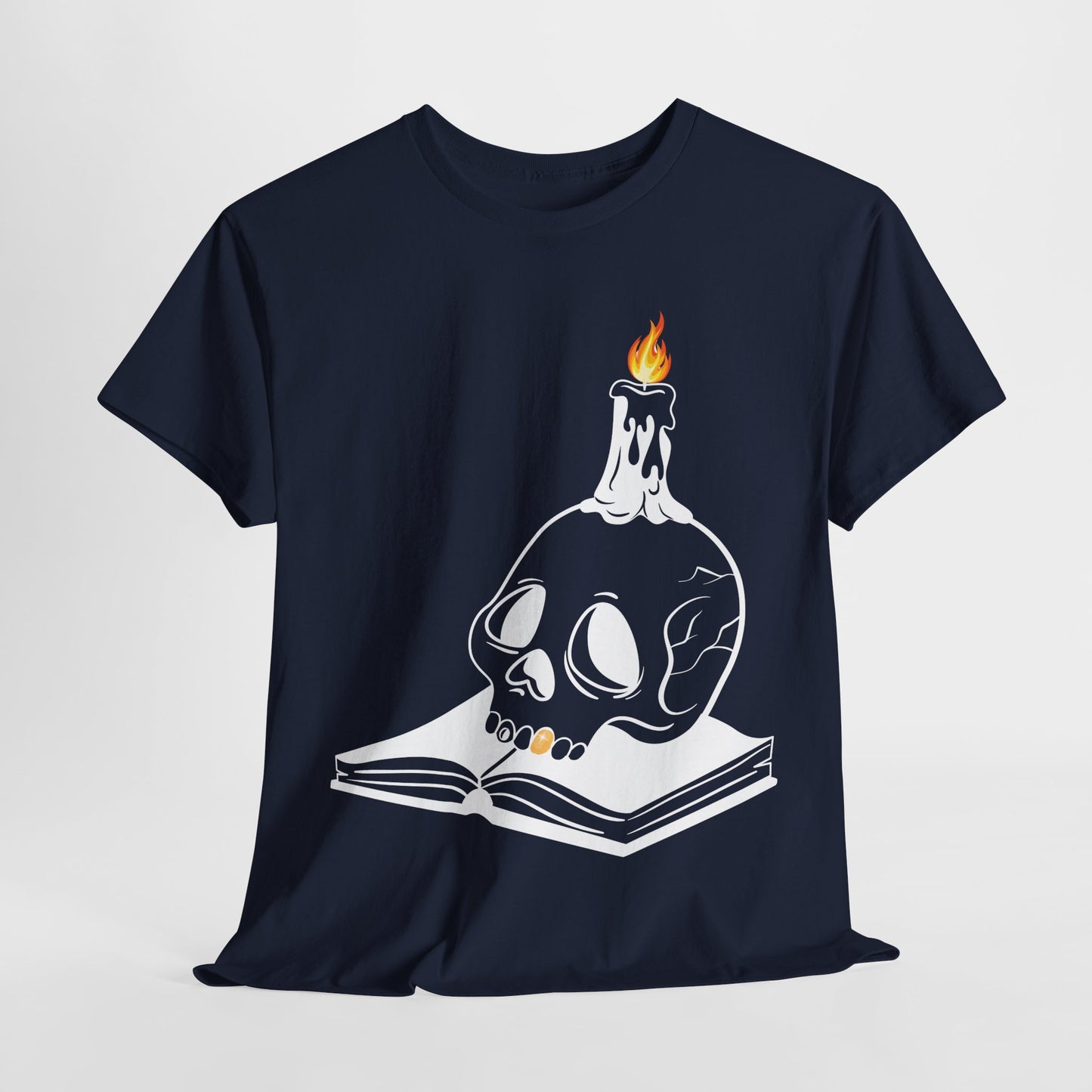 Teen/Adult Unisex Skull Candle & Book T-Shirt – Gothic Horror Reader Graphic Tee