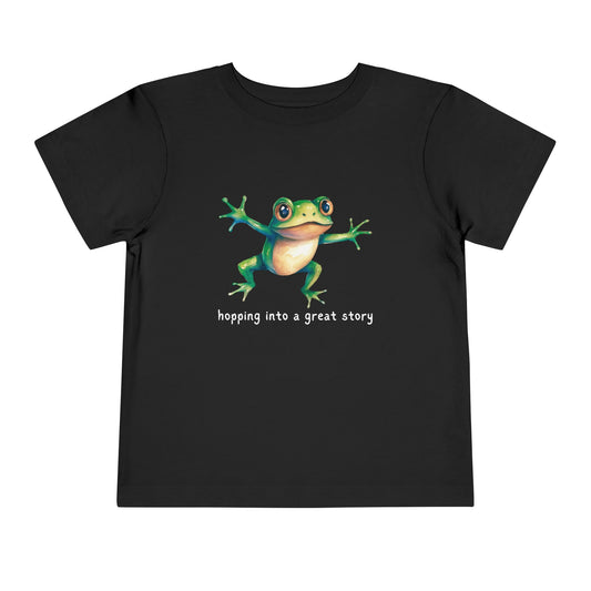 Toddler Hopping Into a Great Story Tee – Fun Gift for Curious Readers