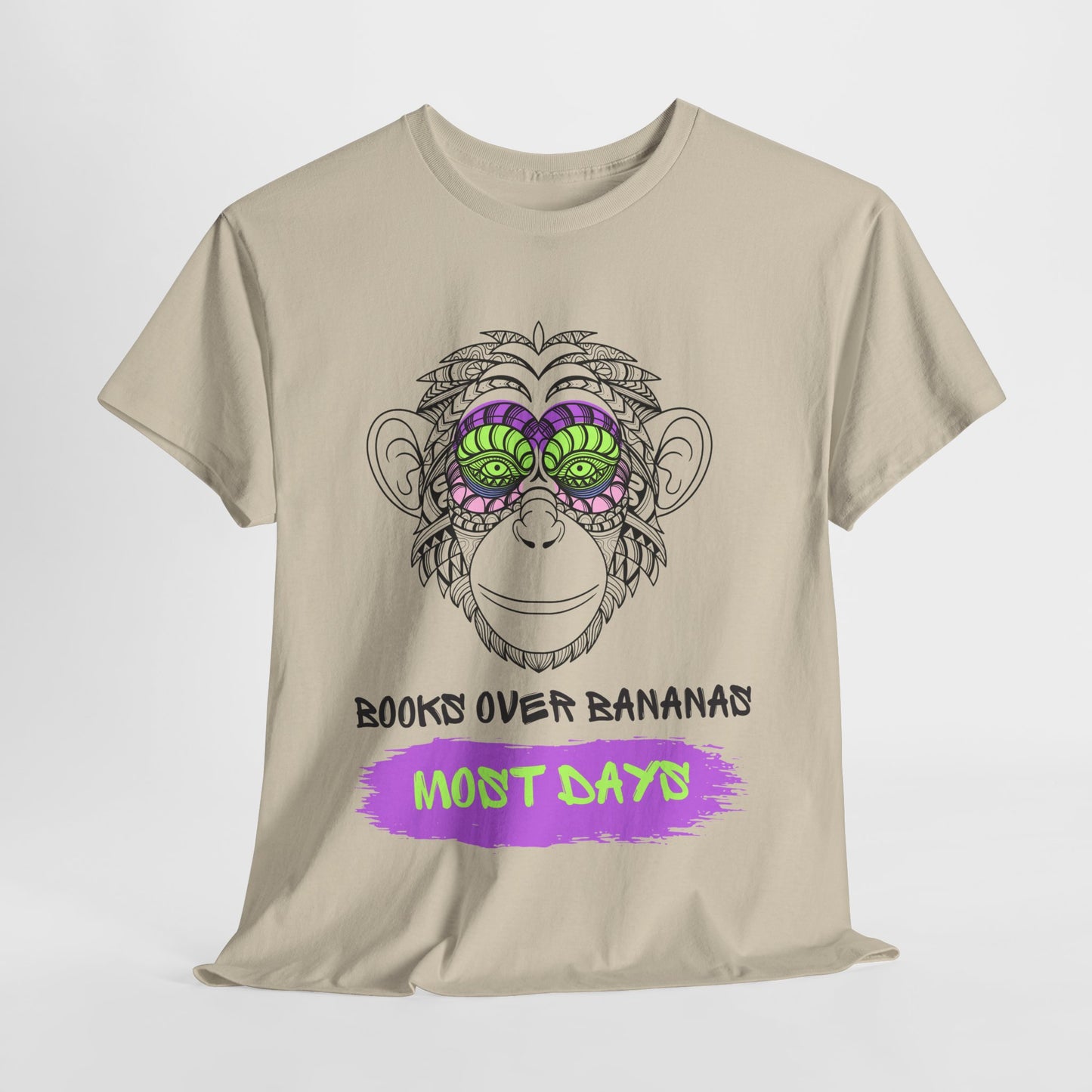 Teen/Adult Unisex – Books Over Bananas (Most Days) Tee – Funny Gift for Readers with a Wild Side