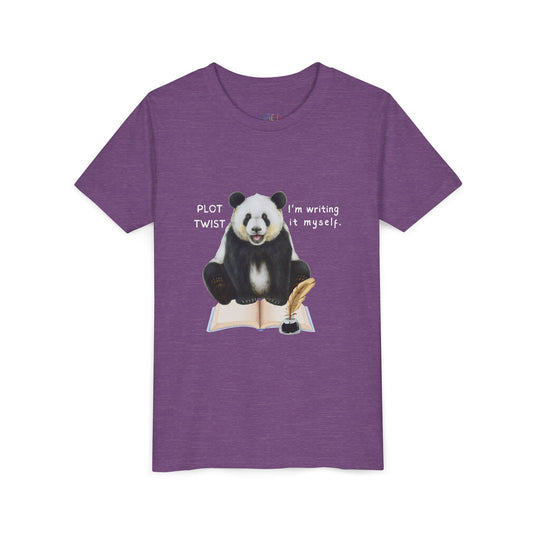 Light purple t-shirt with a panda graphic and text 'Plot Twist I'm Writing It Myself'