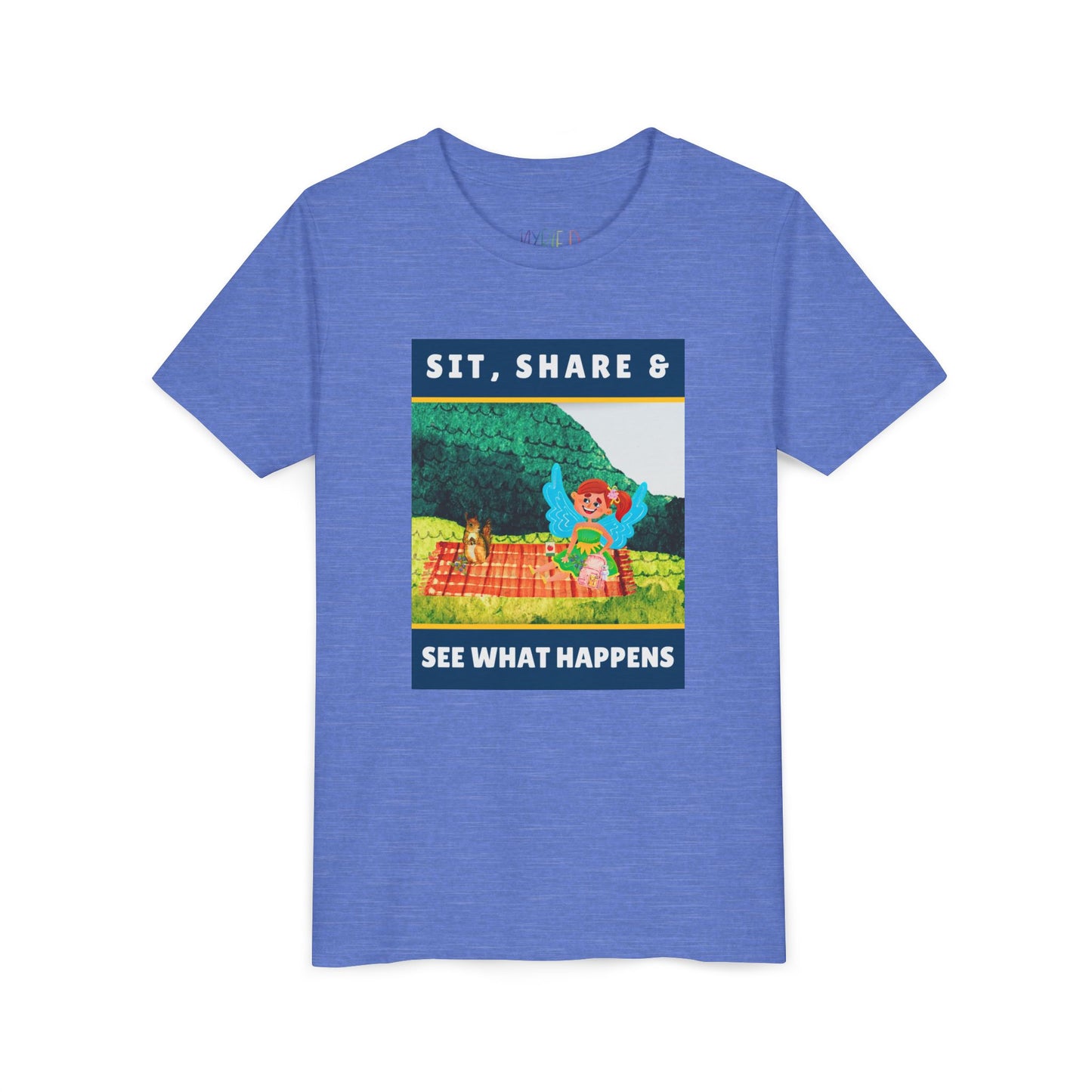 Youth Sit, Share & See What Happens Tee – Wholesome T-Shirt for Kind-Hearted Kids, Nature Lovers & Budding Friends