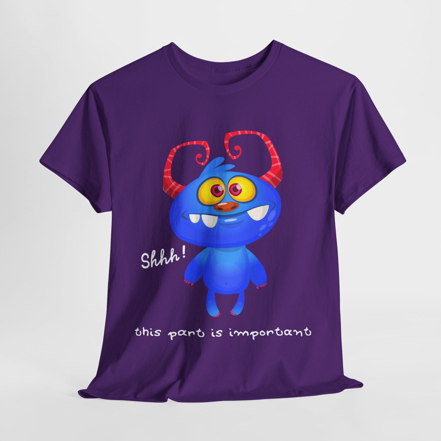 Teen/Adult Unisex “Shhh! This Part Is Important” Tee – Cute Blue Monster Quiet Zone Reading Shirt