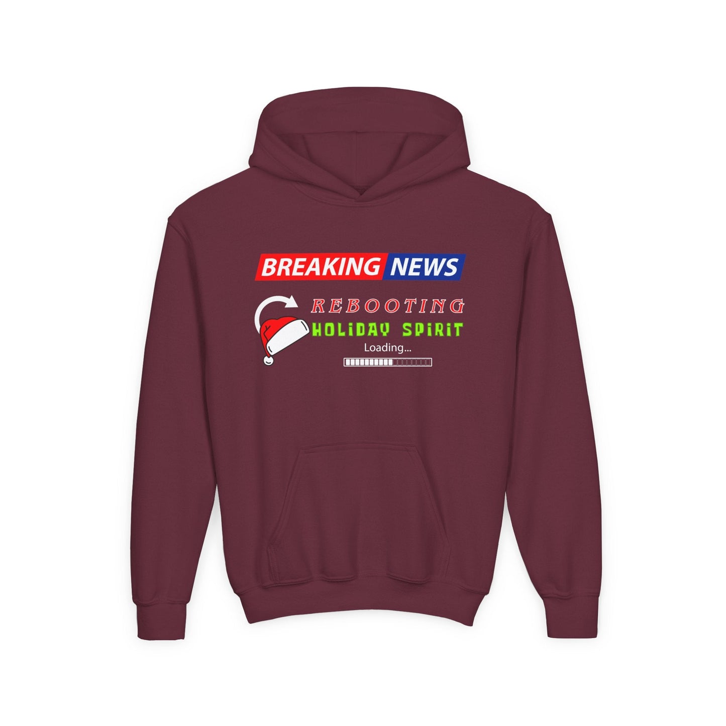 Youth Breaking News Hoodie â€“ Rebooting Holiday Spirit Design Printify