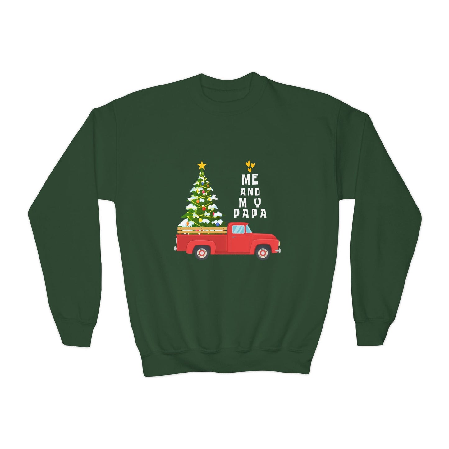 Youth Me & My Papa Sweatshirt â€“ Red Truck Christmas Tree Design Printify
