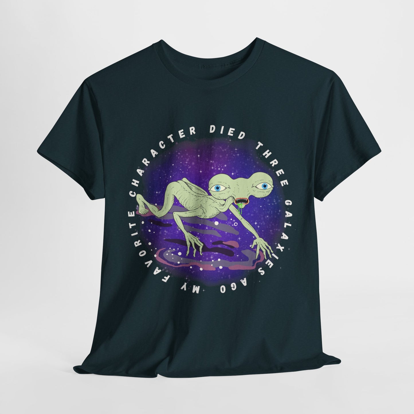 Teen/Adult Unisex “My Favorite Character Died Three Galaxies Ago” Tee – Sci-Fi Grief Club Attire