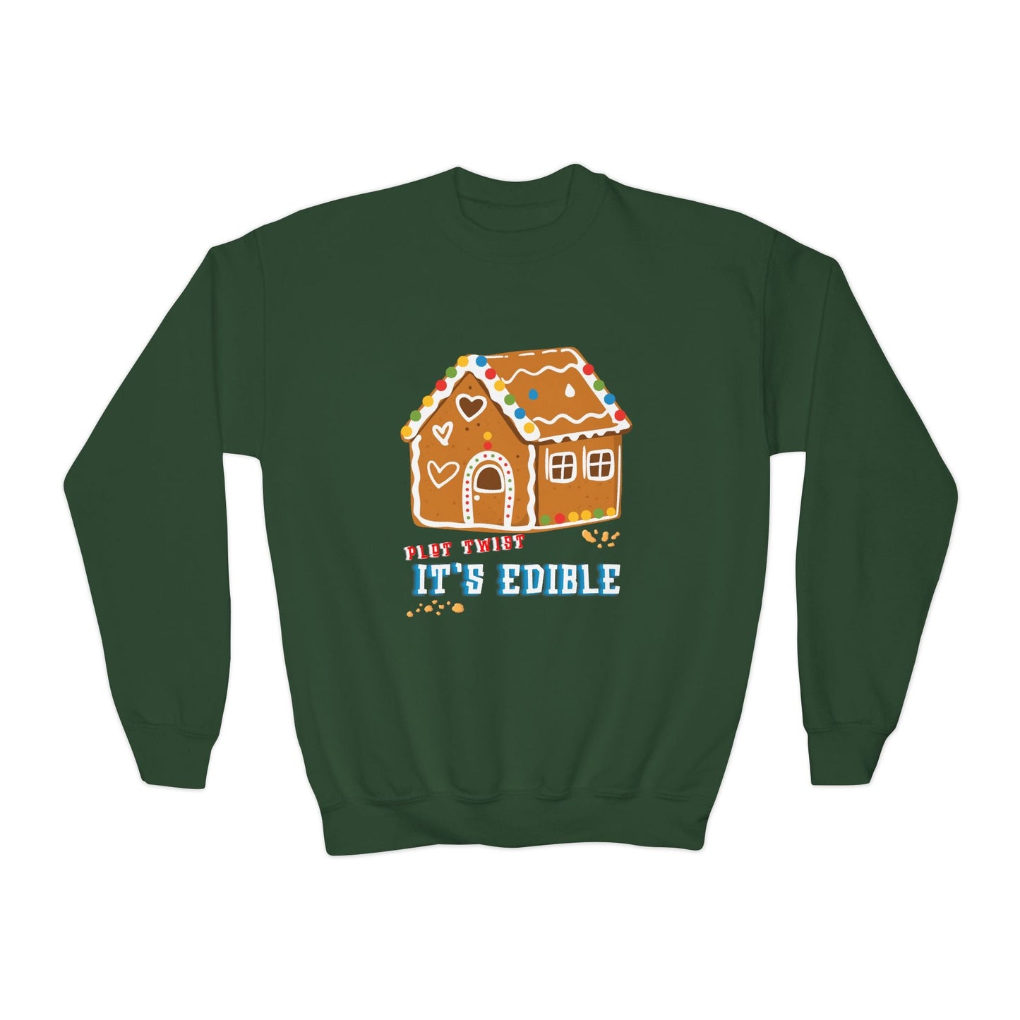 Youth Plot Twist Gingerbread House Sweatshirt Printify