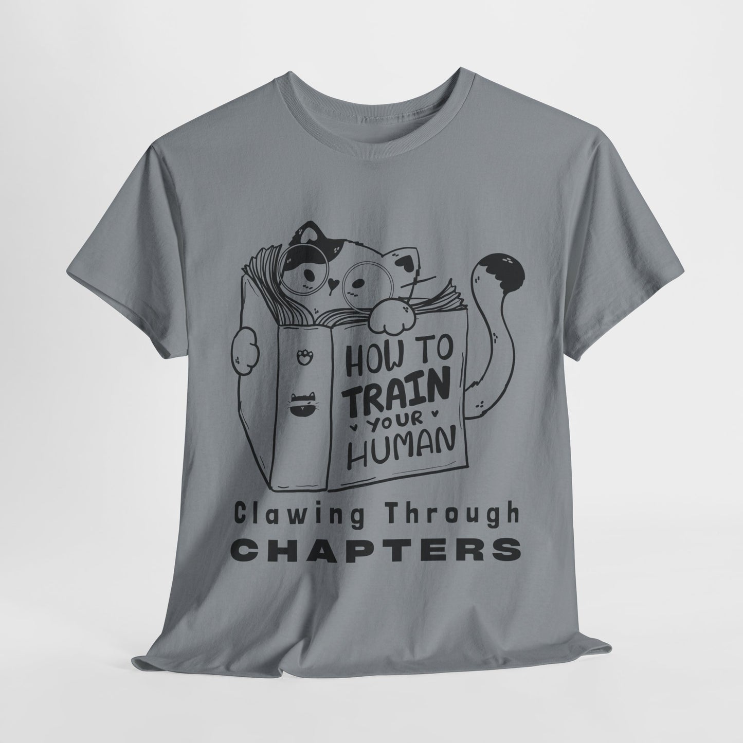 Teen/Adult Unisex “How to Train Your Human” Cat Shirt – Clawing Through Chapters Book Tee