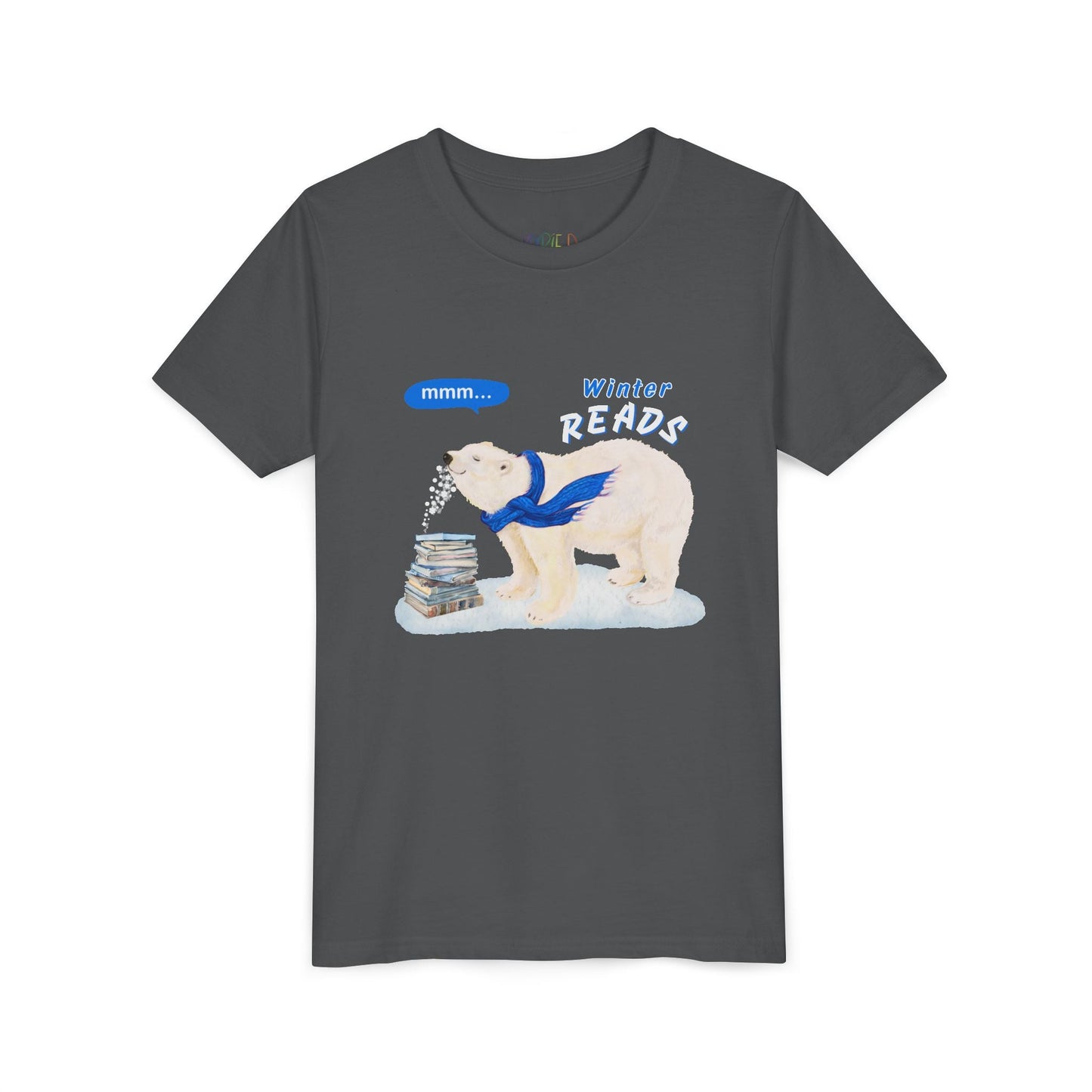 Youth Winter Reads T-Shirt â€“ Cozy Polar Bear Design Printify