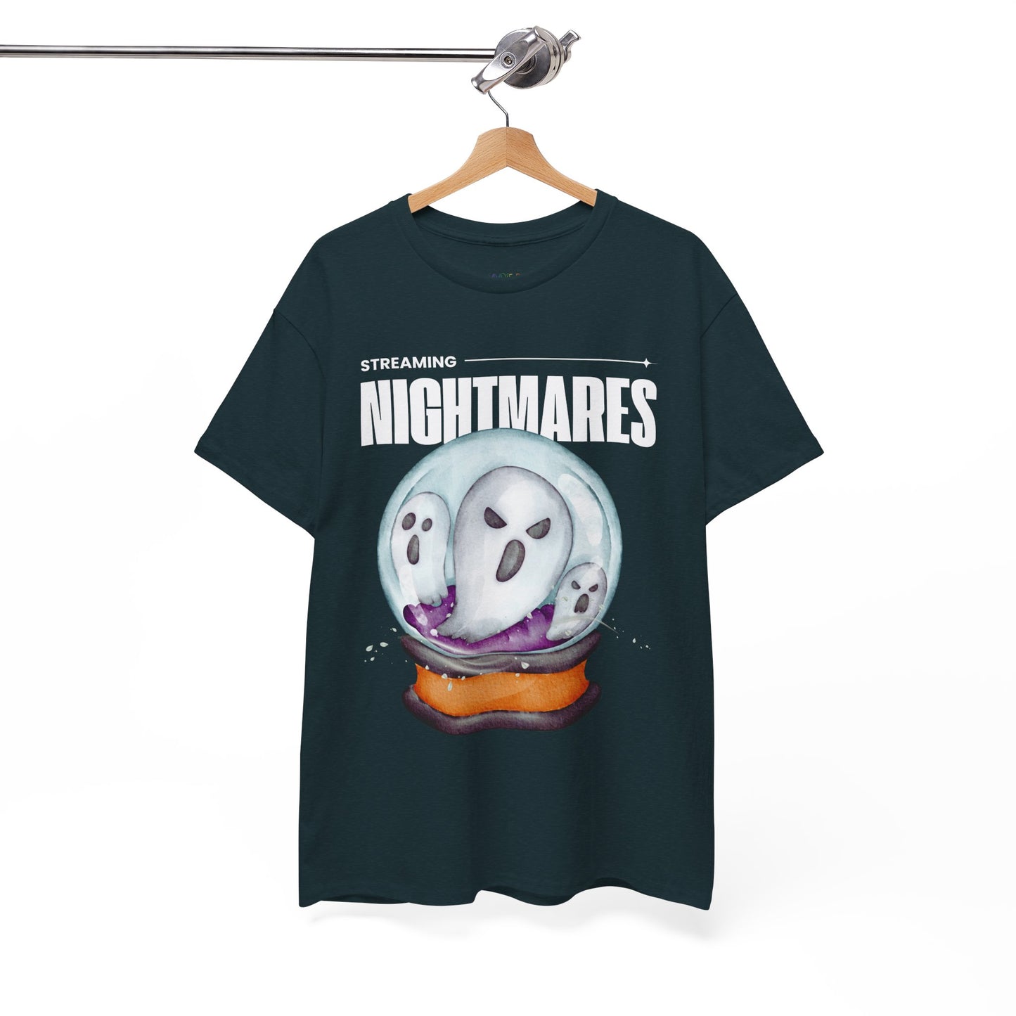 Teen/Adult Unisex "Streaming Nightmares" Ghost Globe T-Shirt â€“ Haunted Horror Apparel