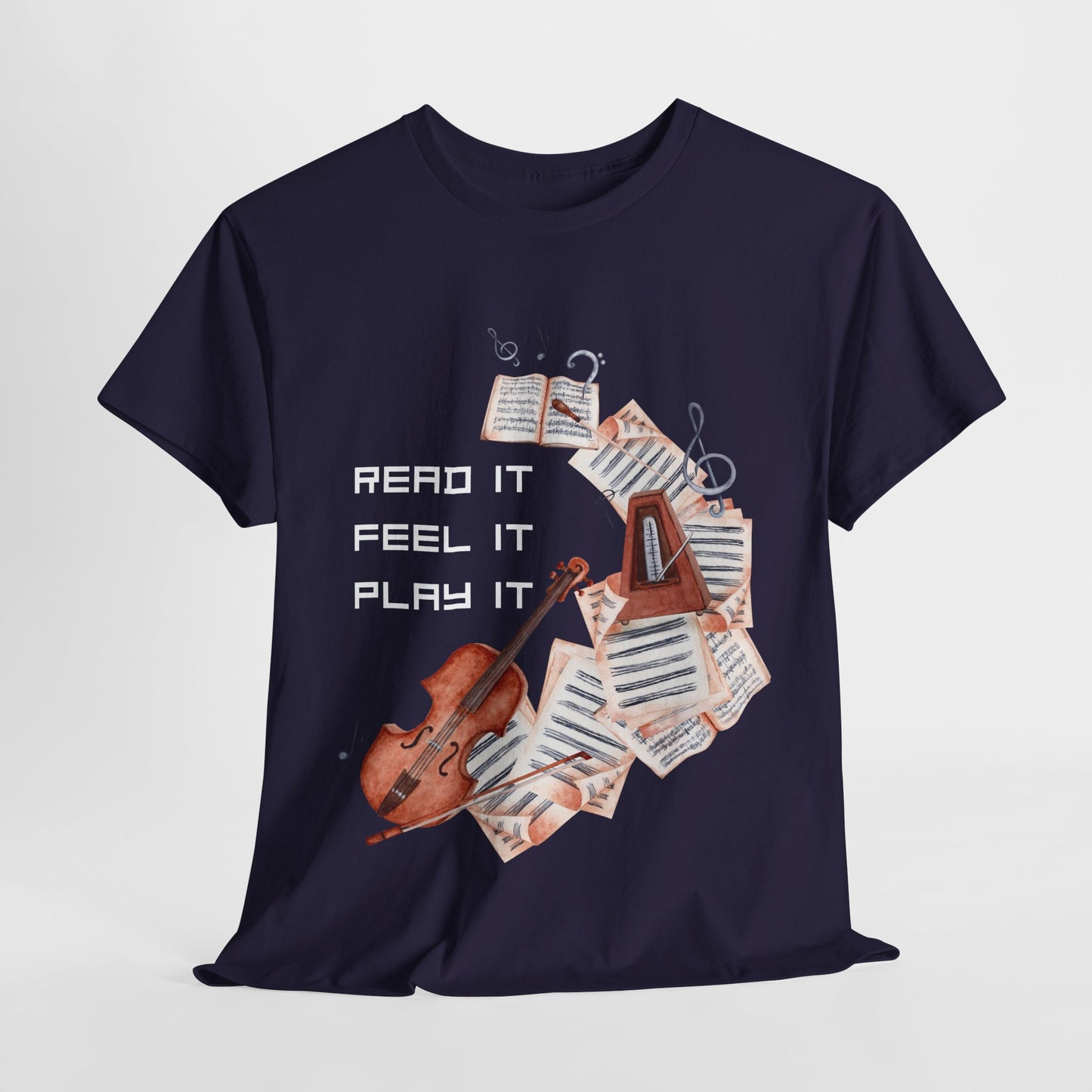 Teen/Adult Unisex Read It, Feel It, Play It Tee – A Symphony for Storytellers and Musicians