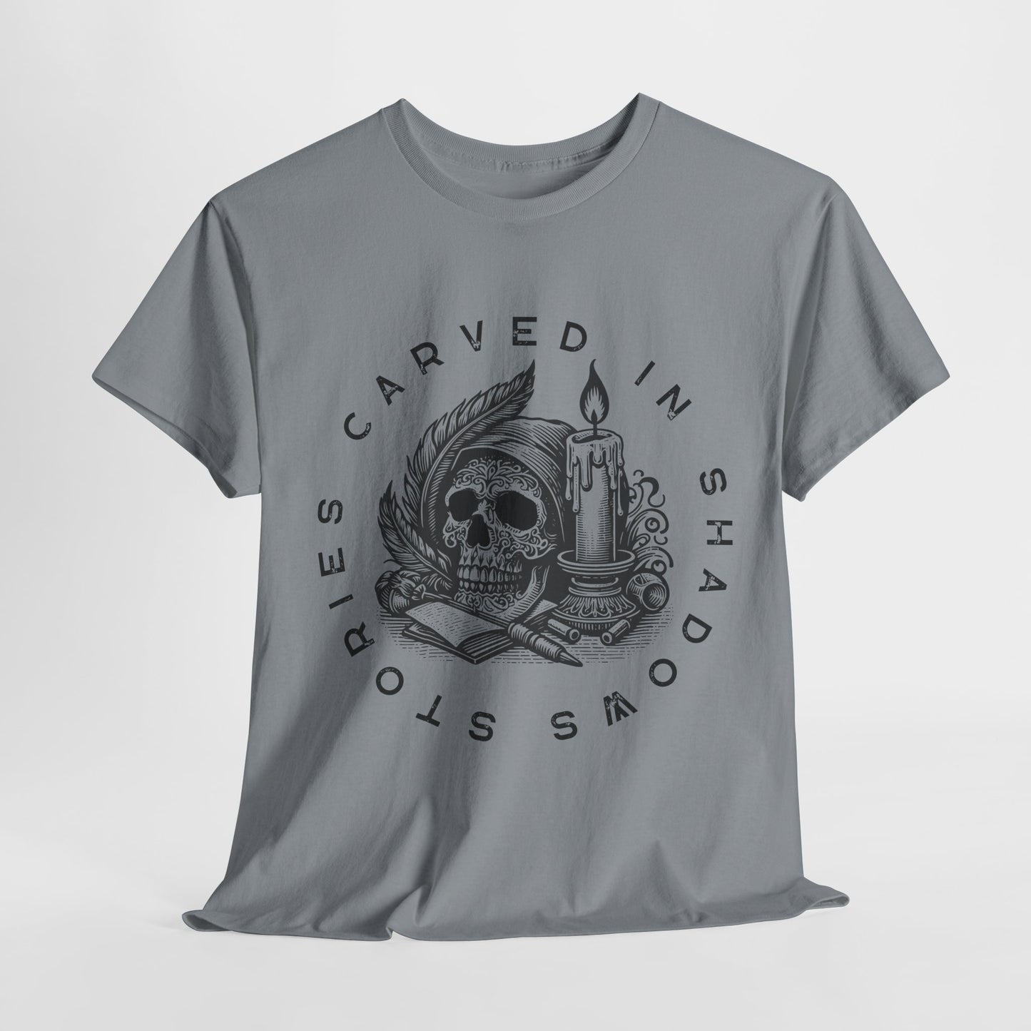Teen/Adult Unisex Stories Carved in Shadows T-Shirt – Gothic Horror Reader Tee