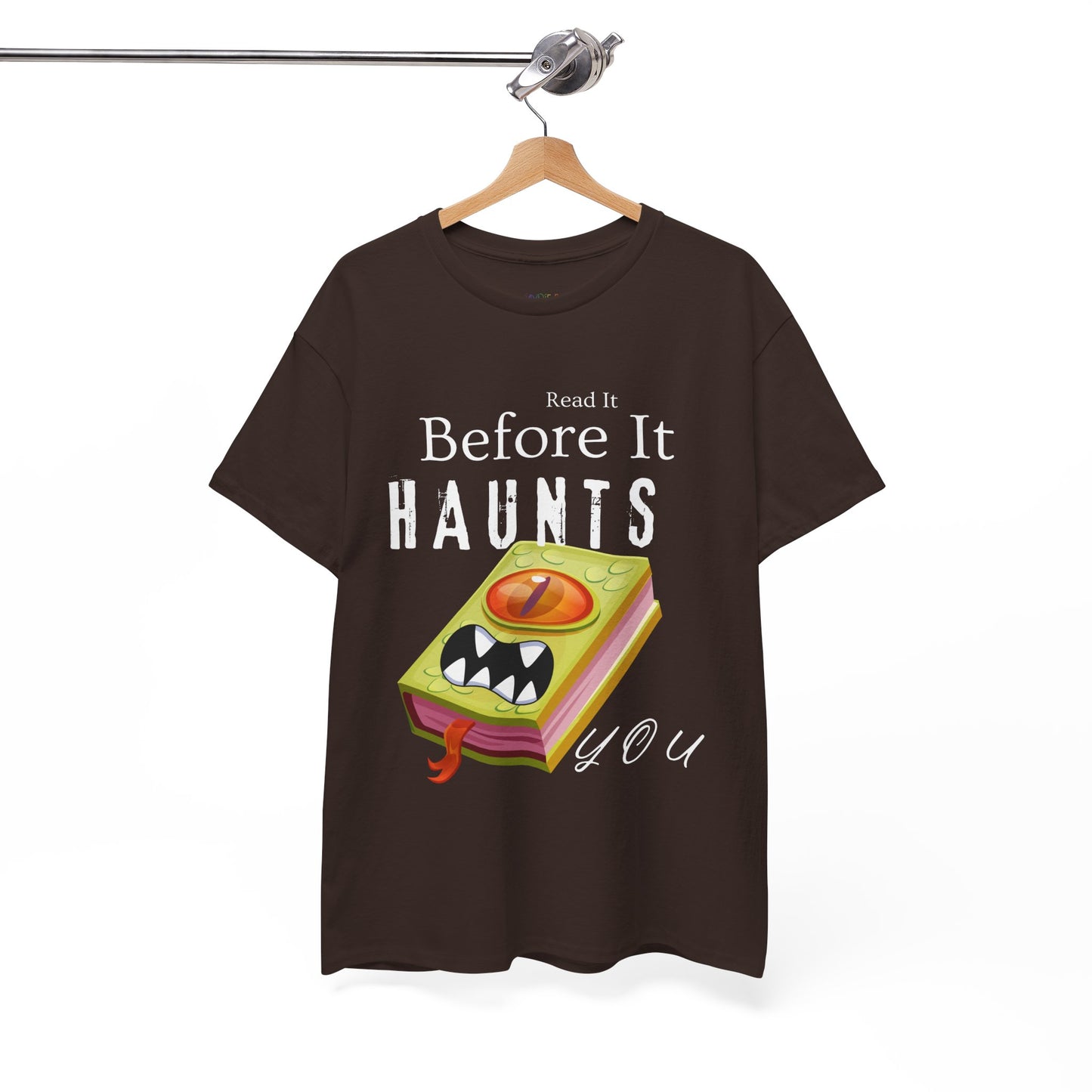 Teen/Adult Unisex Read It Before It Haunts You T-Shirt â€“ Monster Book Horror Tee