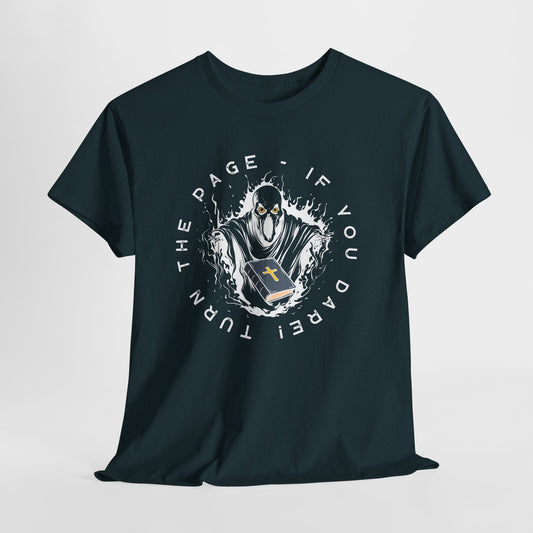 Teen/Adult Unisex Turn the Page If You Dare T-Shirt – Horror Book Graphic Tee