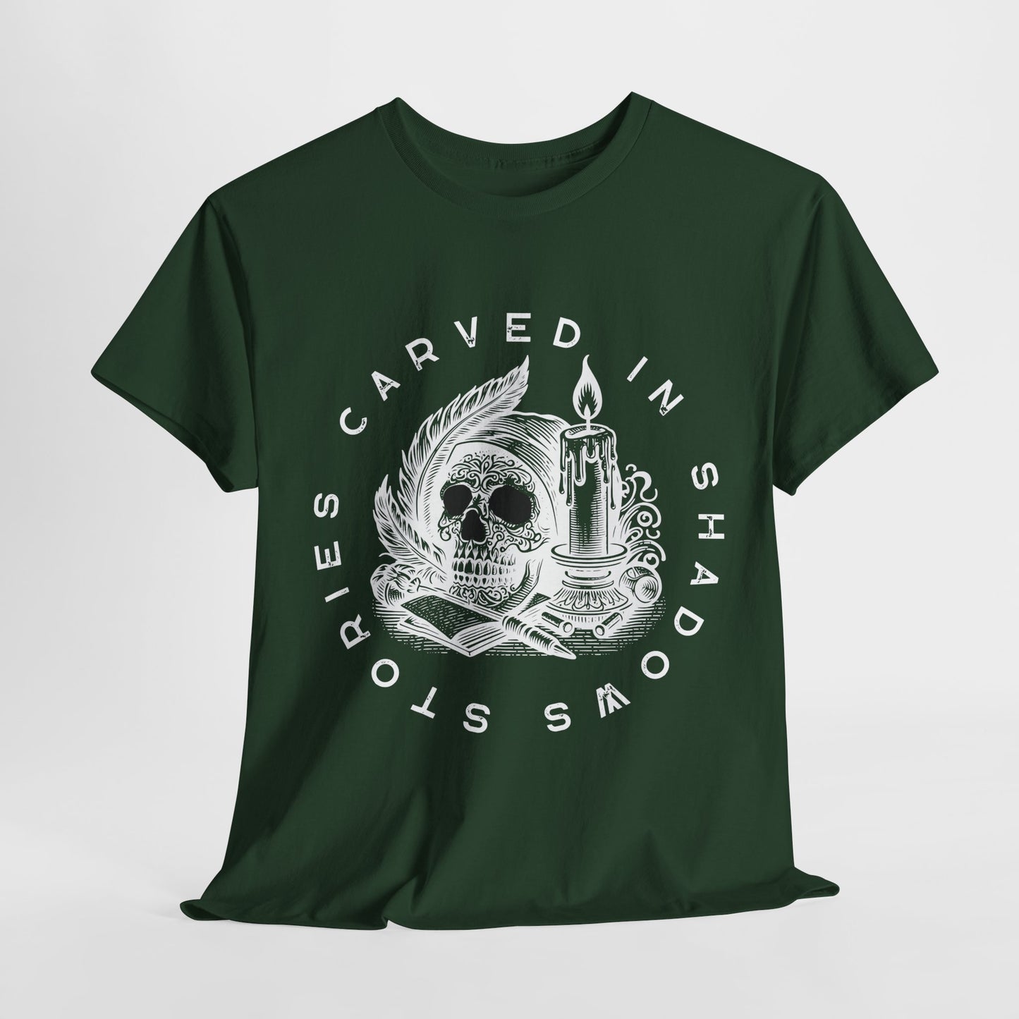 Teen/Adult Unisex Stories Carved in Shadows T-Shirt – Gothic Horror Reader Tee