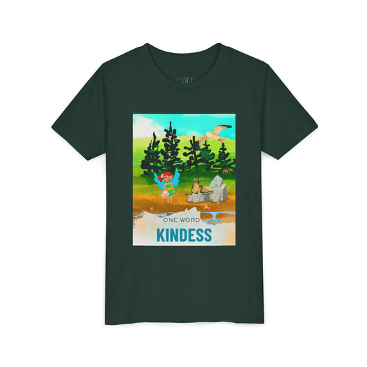 Youth One Word: Kindness Tee – Fairy Forest T-Shirt for Kids, Gentle Message Apparel for Young Hearts