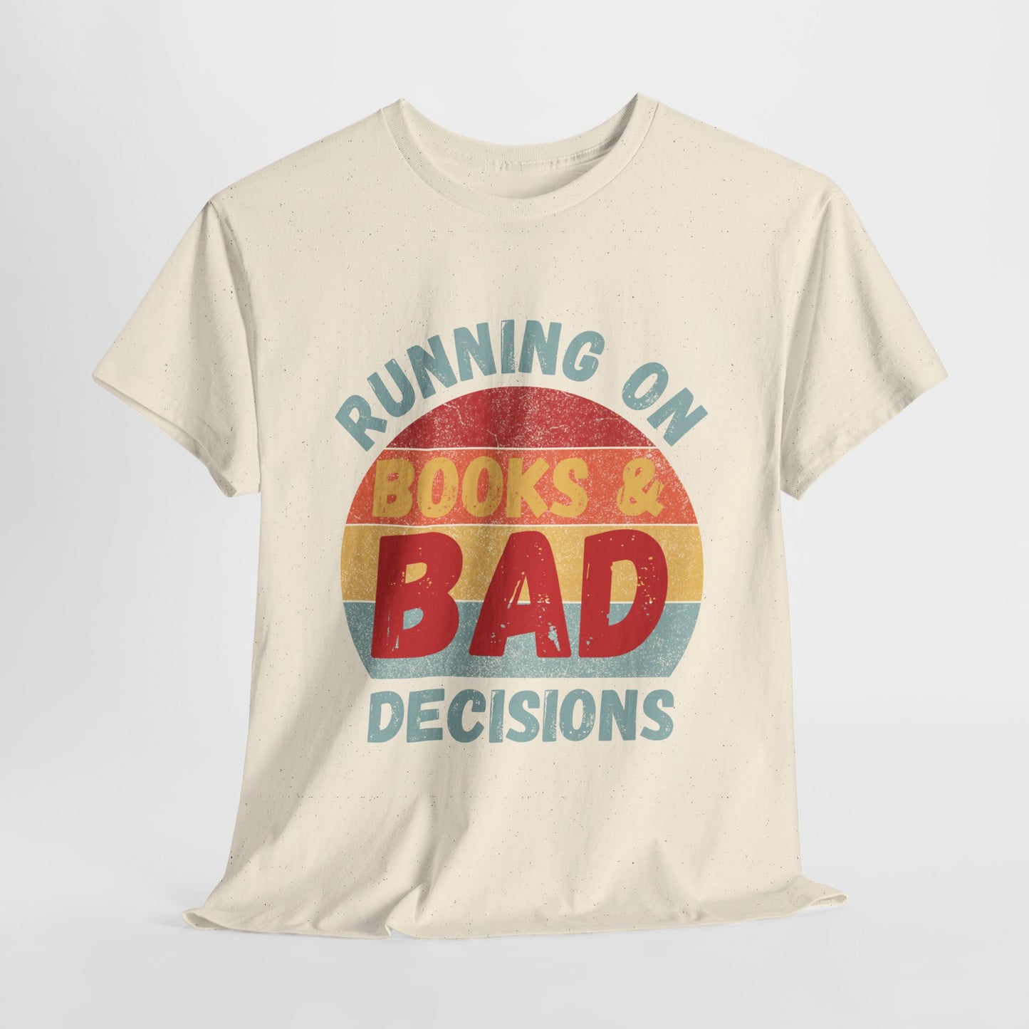Teen/Adult Unisex Running on Books & Bad Decisions Tee – Funny Retro Reader Shirt for Book Addicts (Curve Edition)