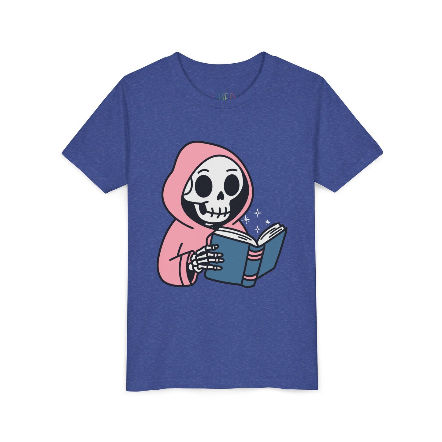 Youth Spooky Storytime Tee – Cute Skeleton Reader Halloween Shirt