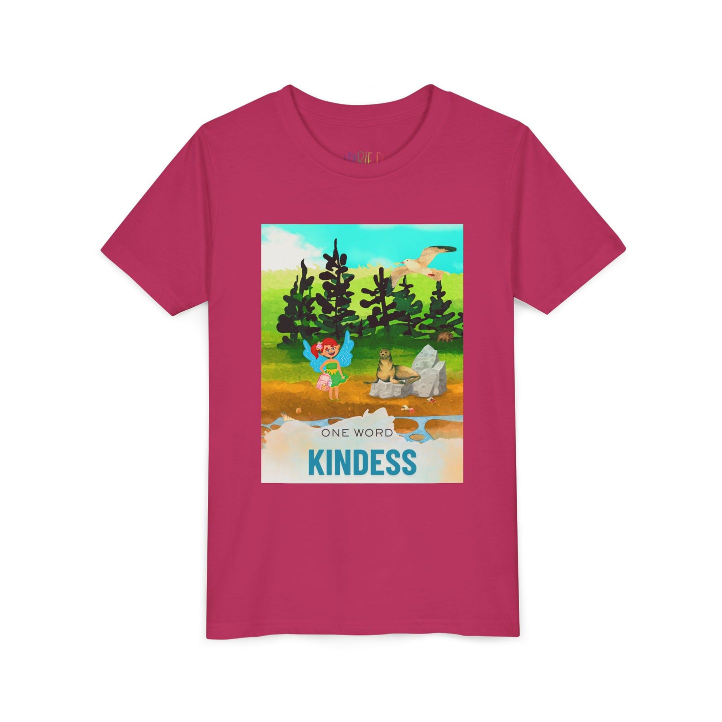 Youth One Word: Kindness Tee – Fairy Forest T-Shirt for Kids, Gentle Message Apparel for Young Hearts