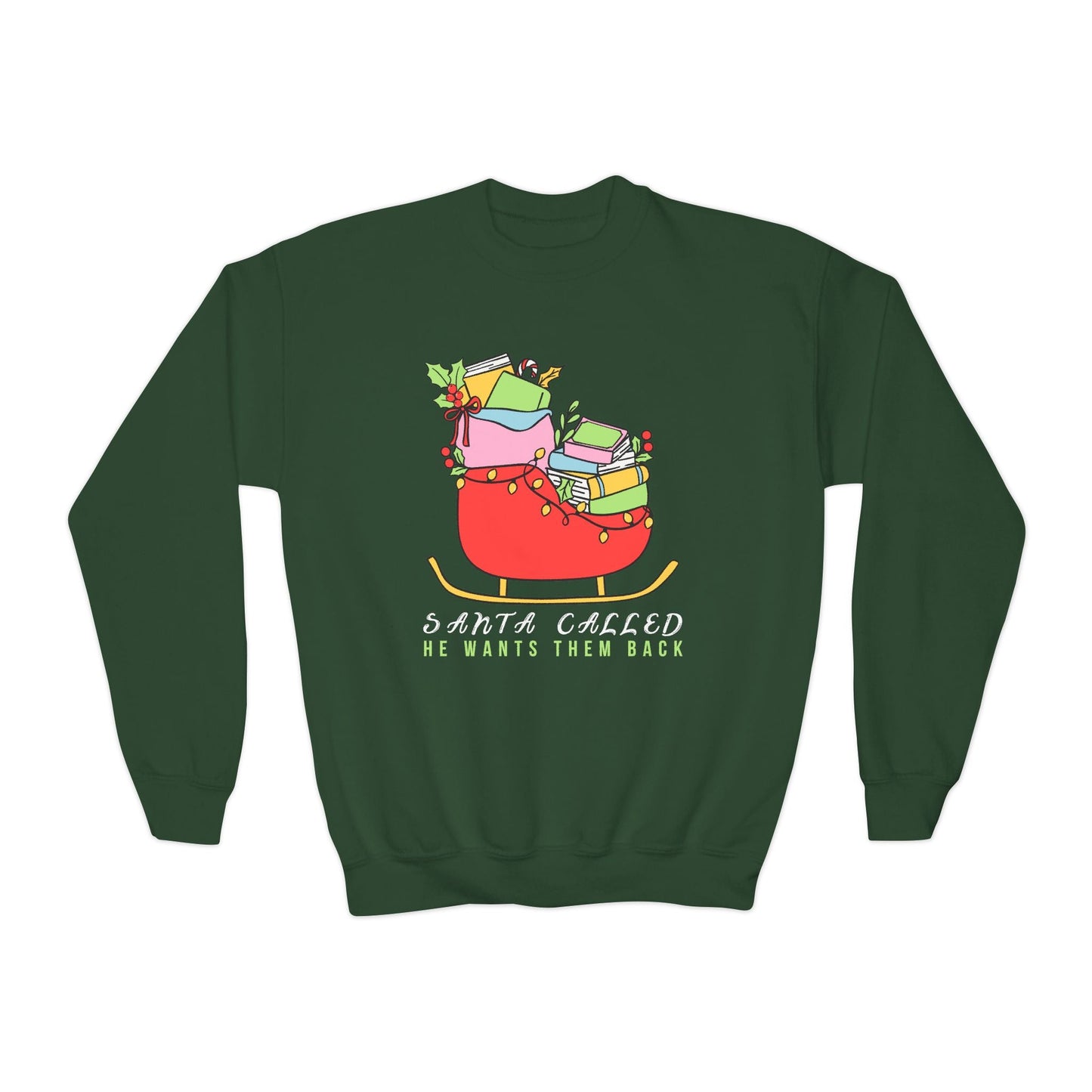 Youth Santa Called Sweatshirt â€“ Festive Book Lover Design Printify