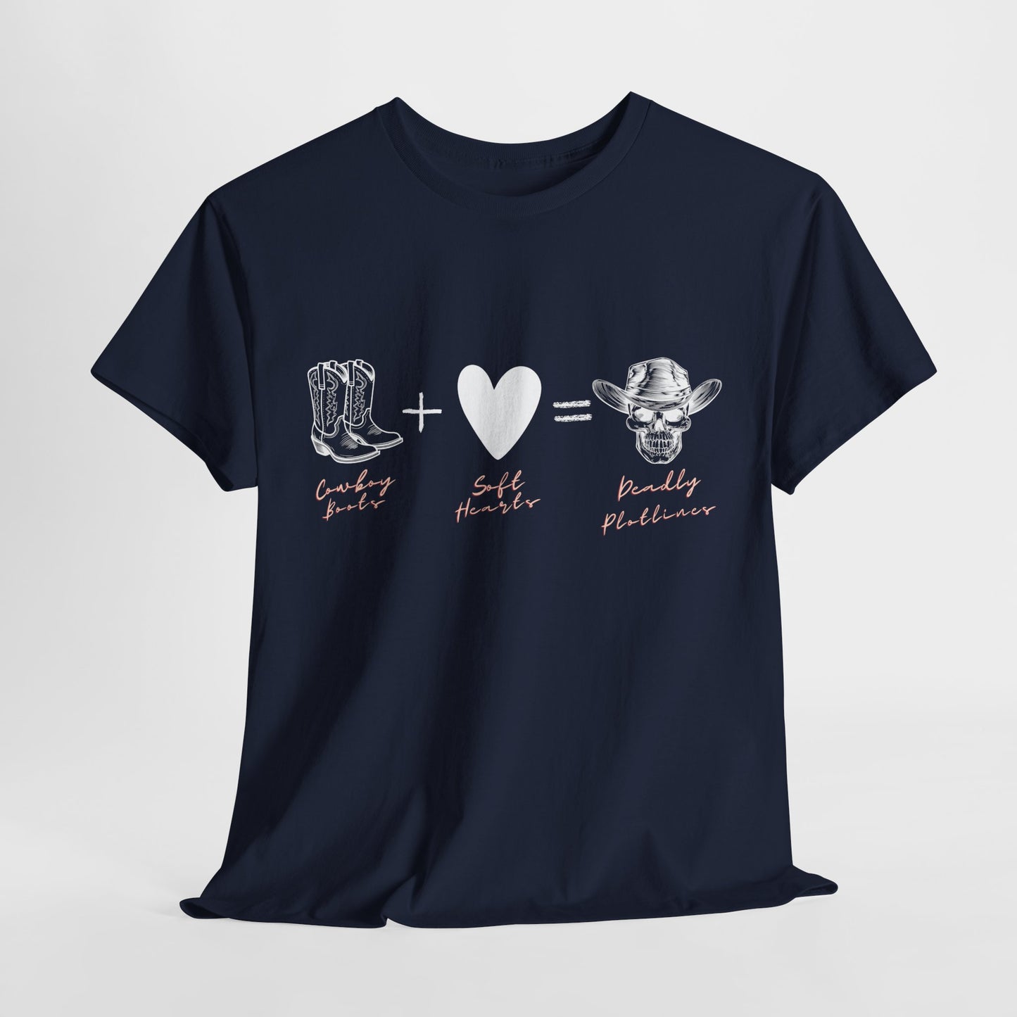 Teen/Adult Unisex Tee – Cowboy Boots + Soft Heart = Deadly Plotline