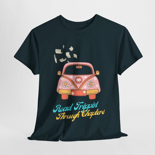 Teen/Adult Unisex Road Trippin’ Through Chapters Tee – Groovy Gift for Book Lovers on a Journey