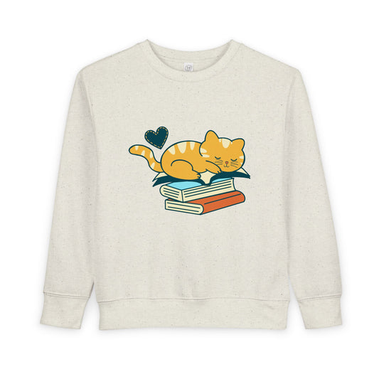 Toddler Cozy Cat Sweatshirt – Book Stack Nap Time Crewneck for Little Readers