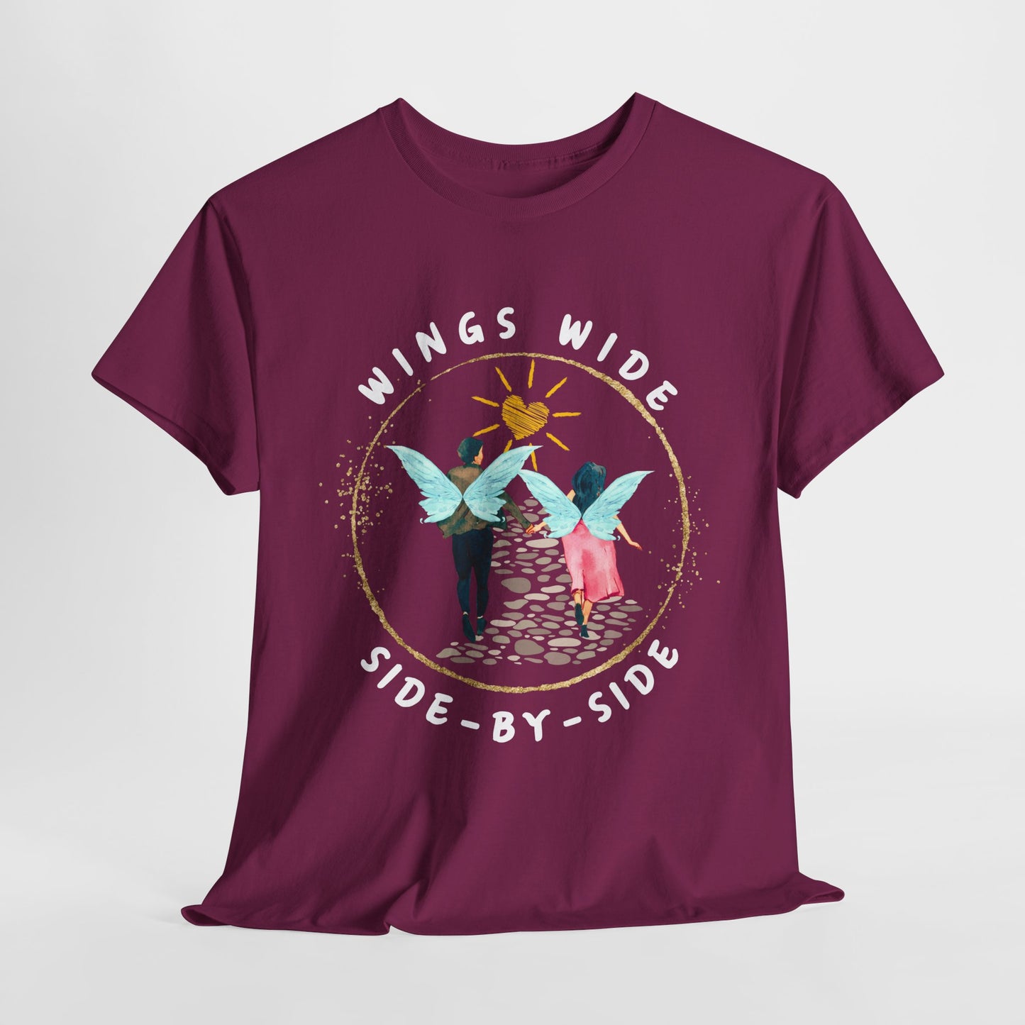 Teen/Adult Unisex Wings Wide Side-By-Side Tee – Wedding & Anniversary Gift for Couples, Inspirational Fairy Tale Apparel