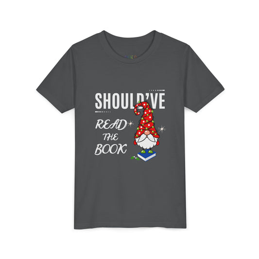 Gray t-shirt with a gnome graphic and text on a white background