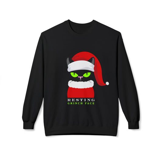 Teen/Adult Unisex Resting Grinch Face Sweatshirt â€“ Black Cat Christmas Humor Design Printify