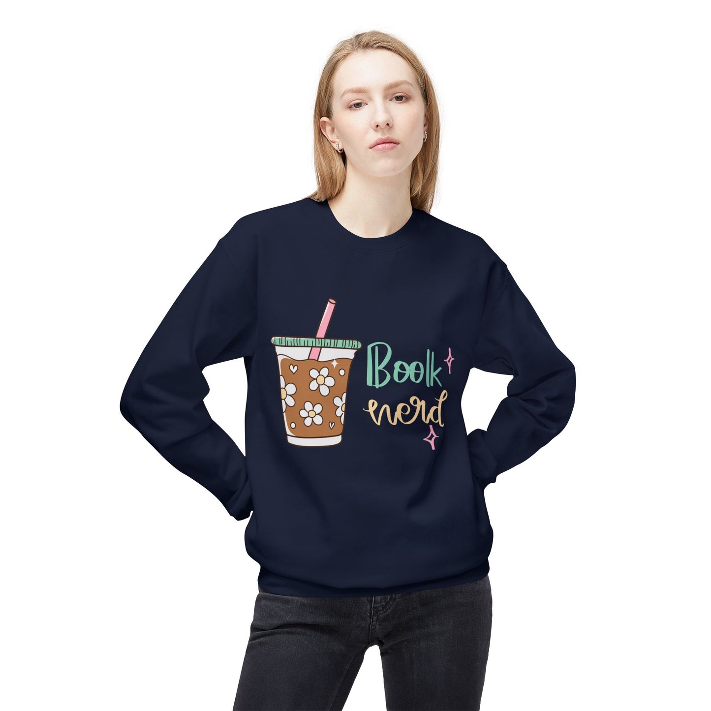 Teen/Adult Unisex Book Nerd Sweatshirt, Iced Coffee & Reading Vibes