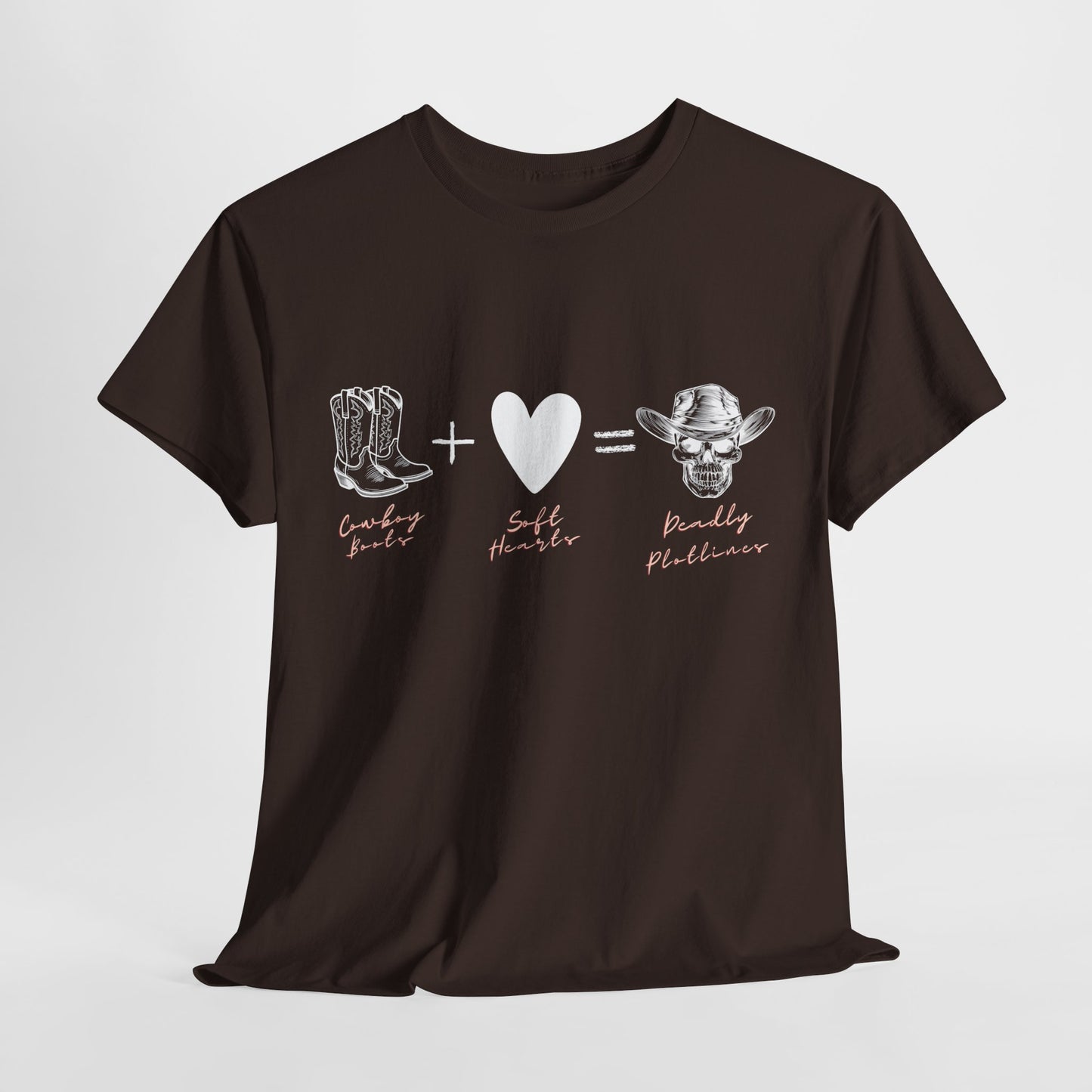 Teen/Adult Unisex Tee – Cowboy Boots + Soft Heart = Deadly Plotline