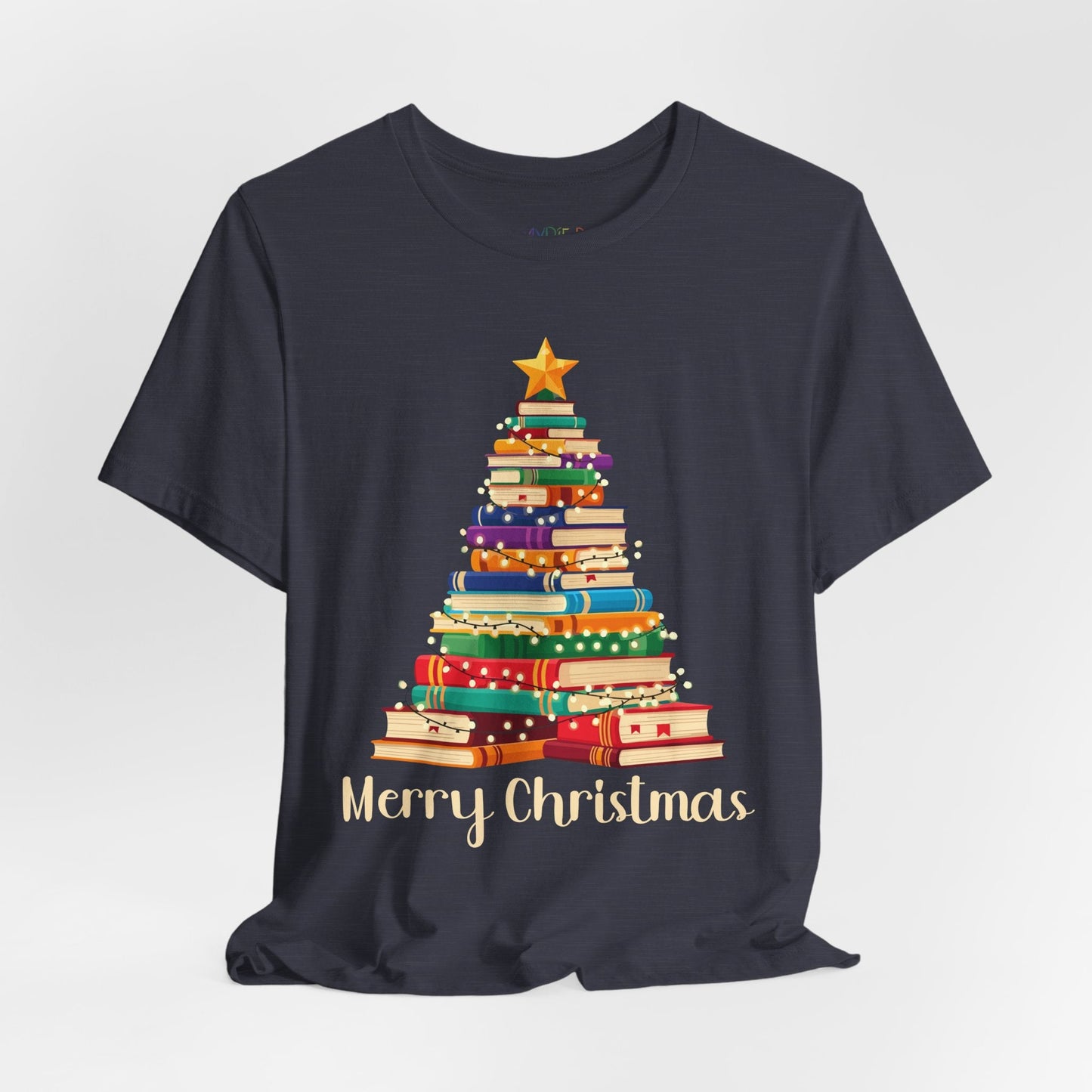 Teen/Adult Unisex Merry Christmas T-Shirt â€“ Festive Book Tree Holiday Design Printify