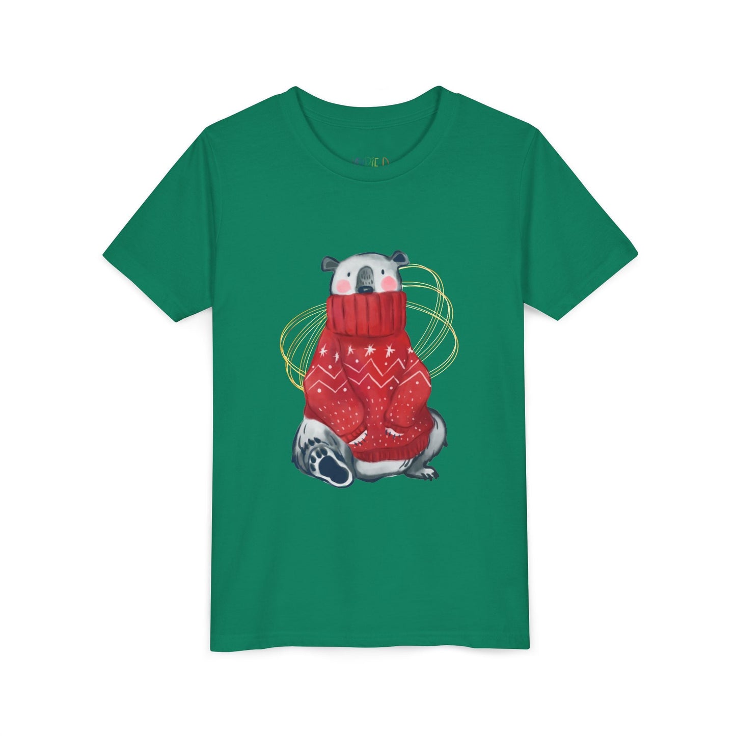 Youth Cozy Holiday Bear T-Shirt â€“ Winter Sweater Design Printify