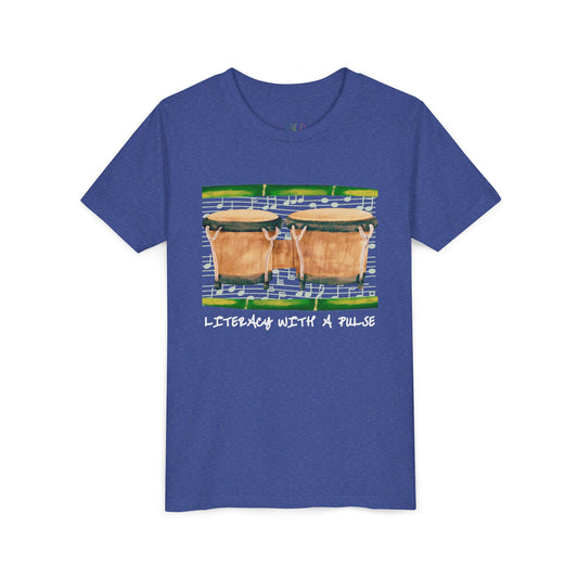 Youth Literacy With a Pulse Tee – Bongo Drum Shirt for Rhythm-Loving Readers