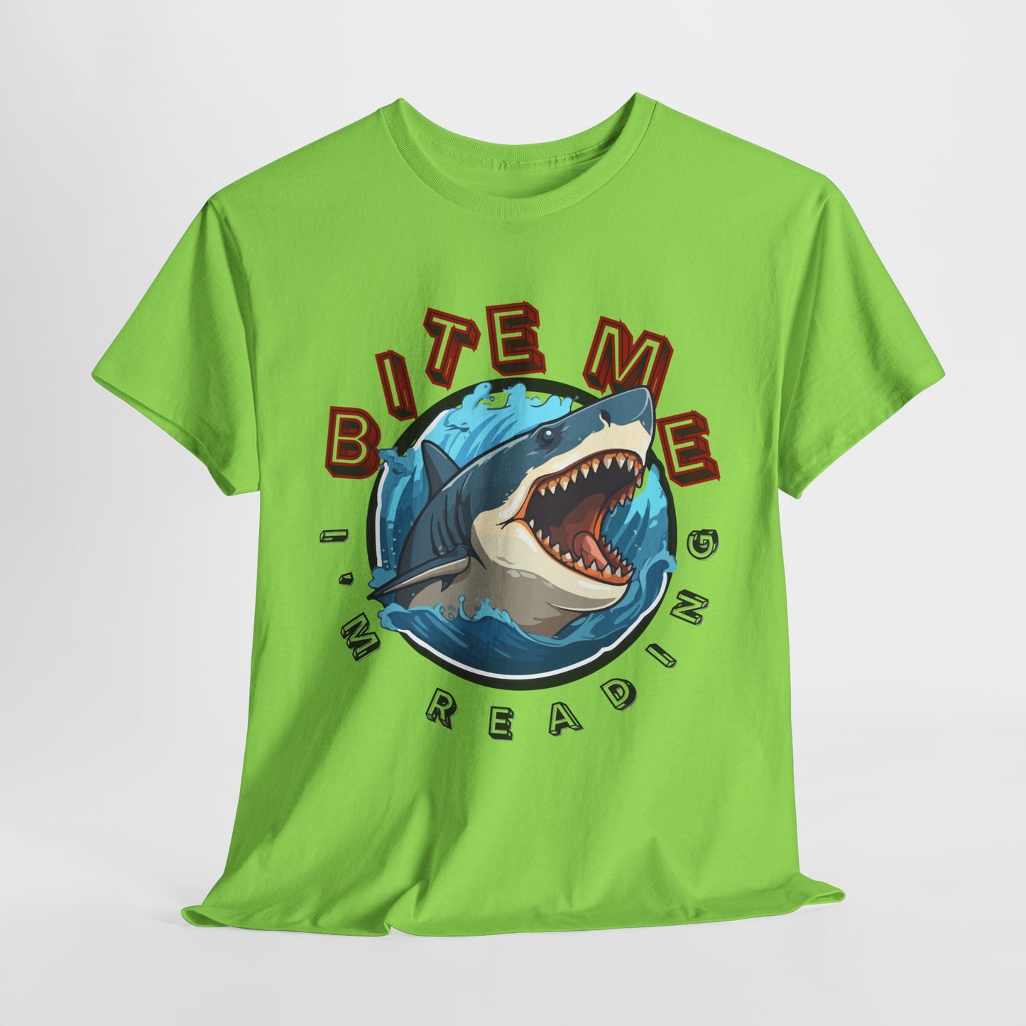 Teen/Adult Unisex Bite Me I'm Reading Tee – Shark Shirt for Fierce Bookworms
