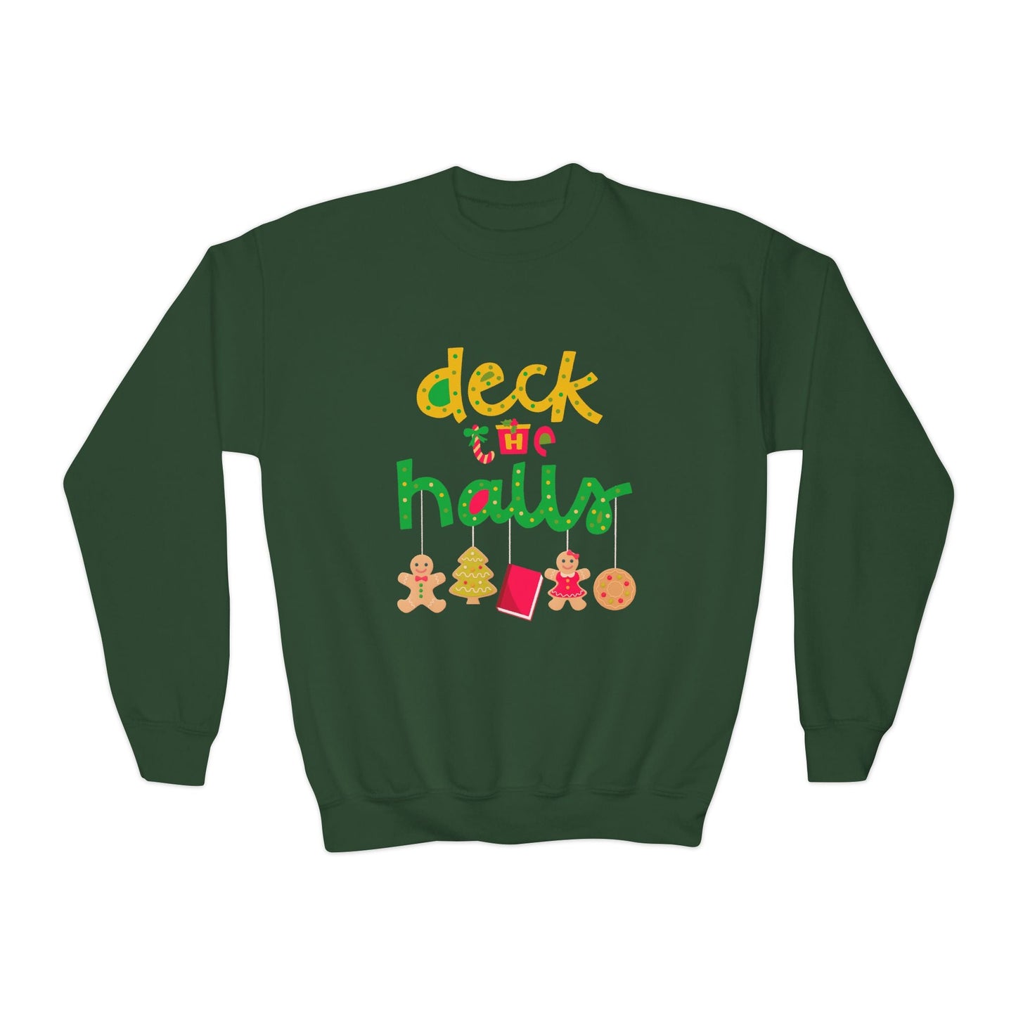 Youth Deck the Halls Sweatshirt â€“ Gingerbread & Holiday Treats Design Printify