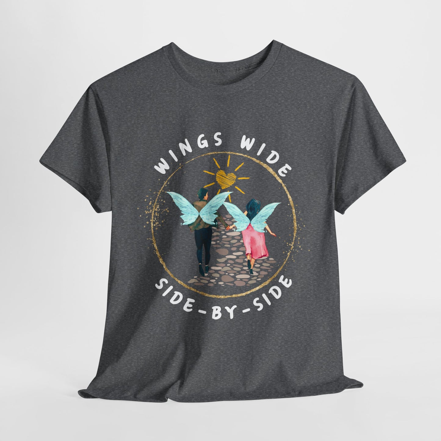 Teen/Adult Unisex Wings Wide Side-By-Side Tee – Wedding & Anniversary Gift for Couples, Inspirational Fairy Tale Apparel