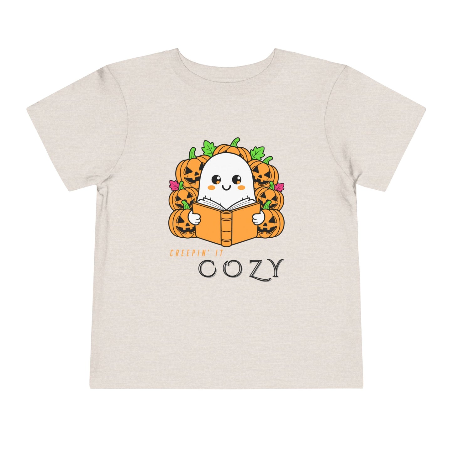 Toddler Creepin’ It Cozy Tee – Cute Halloween Ghost & Pumpkins Reading Shirt