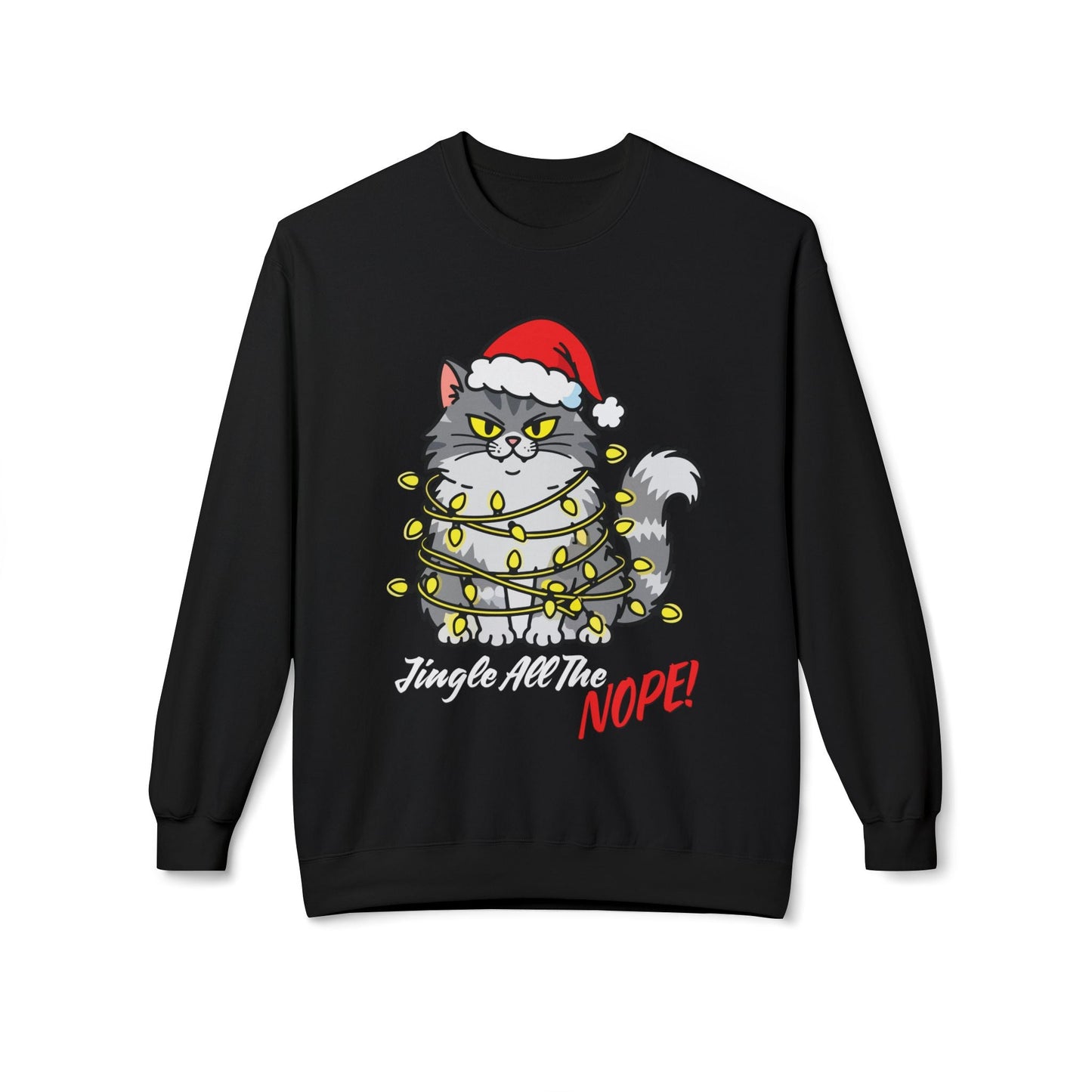 Teen/Adult Unisex Jingle All the Nope Cat Sweatshirt Printify