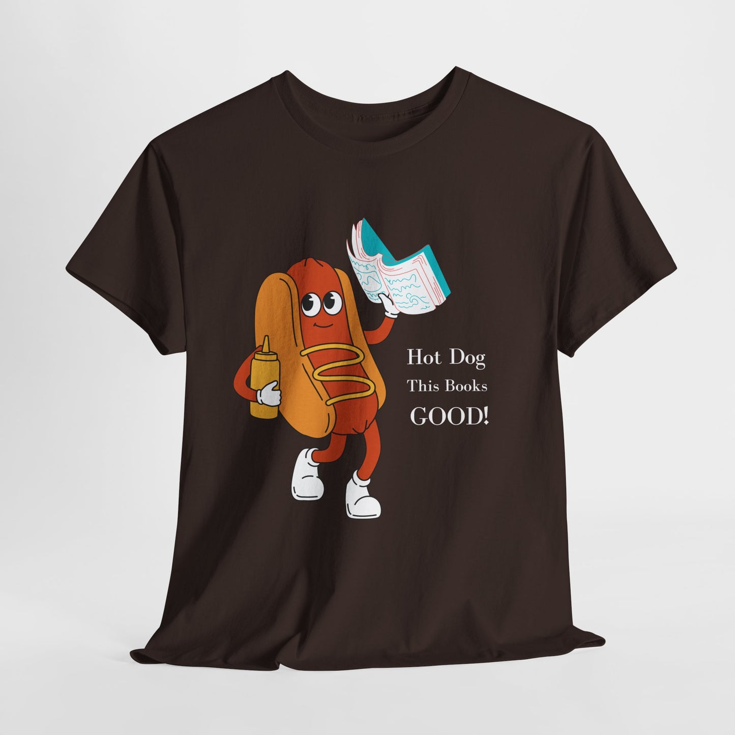 Teen/Adult Unisex Hot Dog, This Book’s GOOD! Tee – Punny Apparel for Hungry Readers