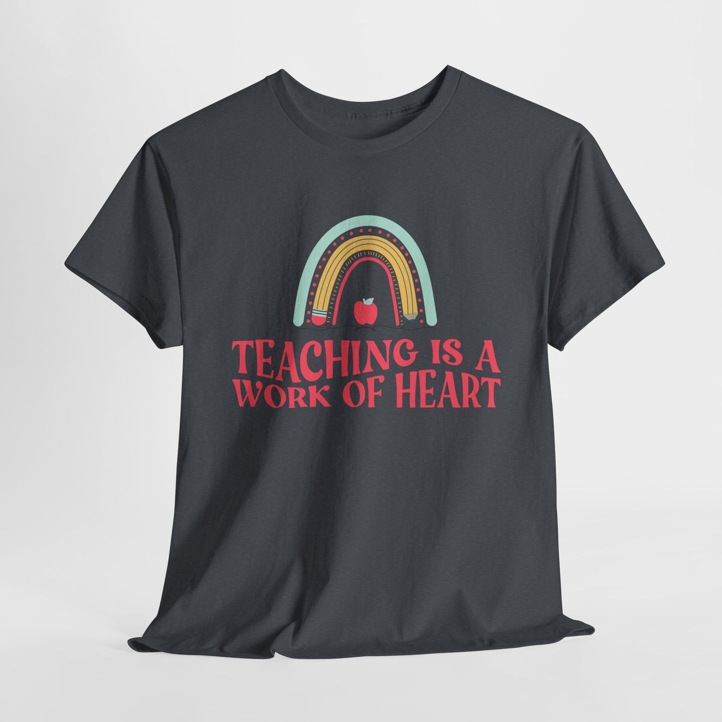 Teen/Adult Unisex Teaching Is a Work of Heart – Rainbow Apple Tee for Teachers