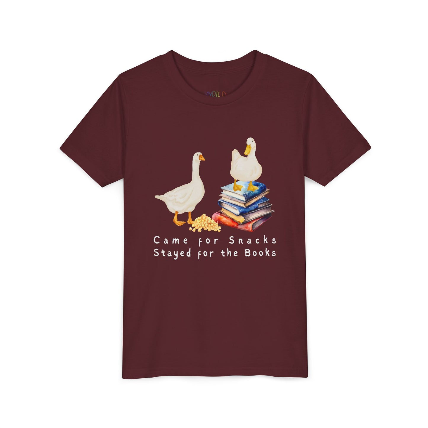 Youth Came for Snacks, Stayed for the Books Tee – Funny Duck Shirt for Hungry Little Readers